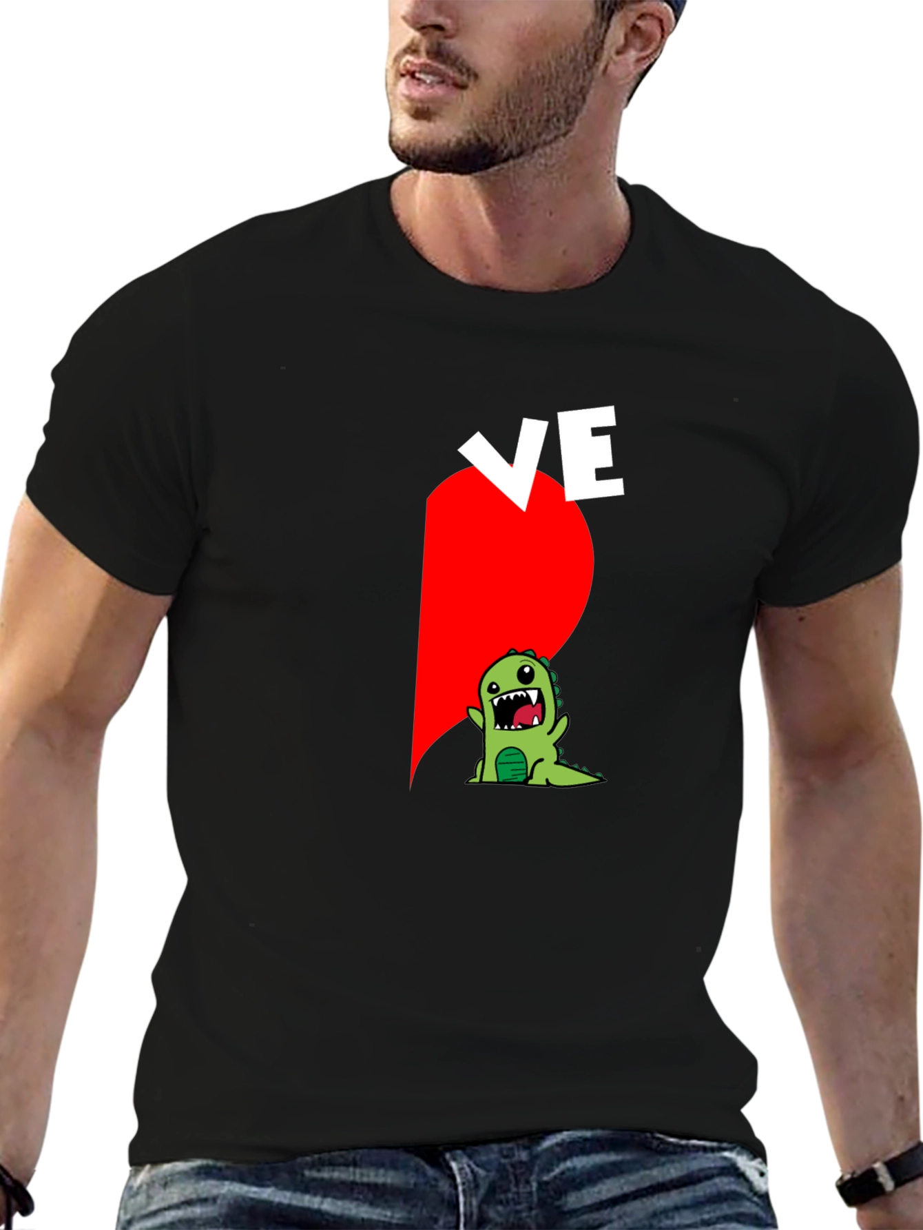 Couples Love Dino Black Graphic Tee