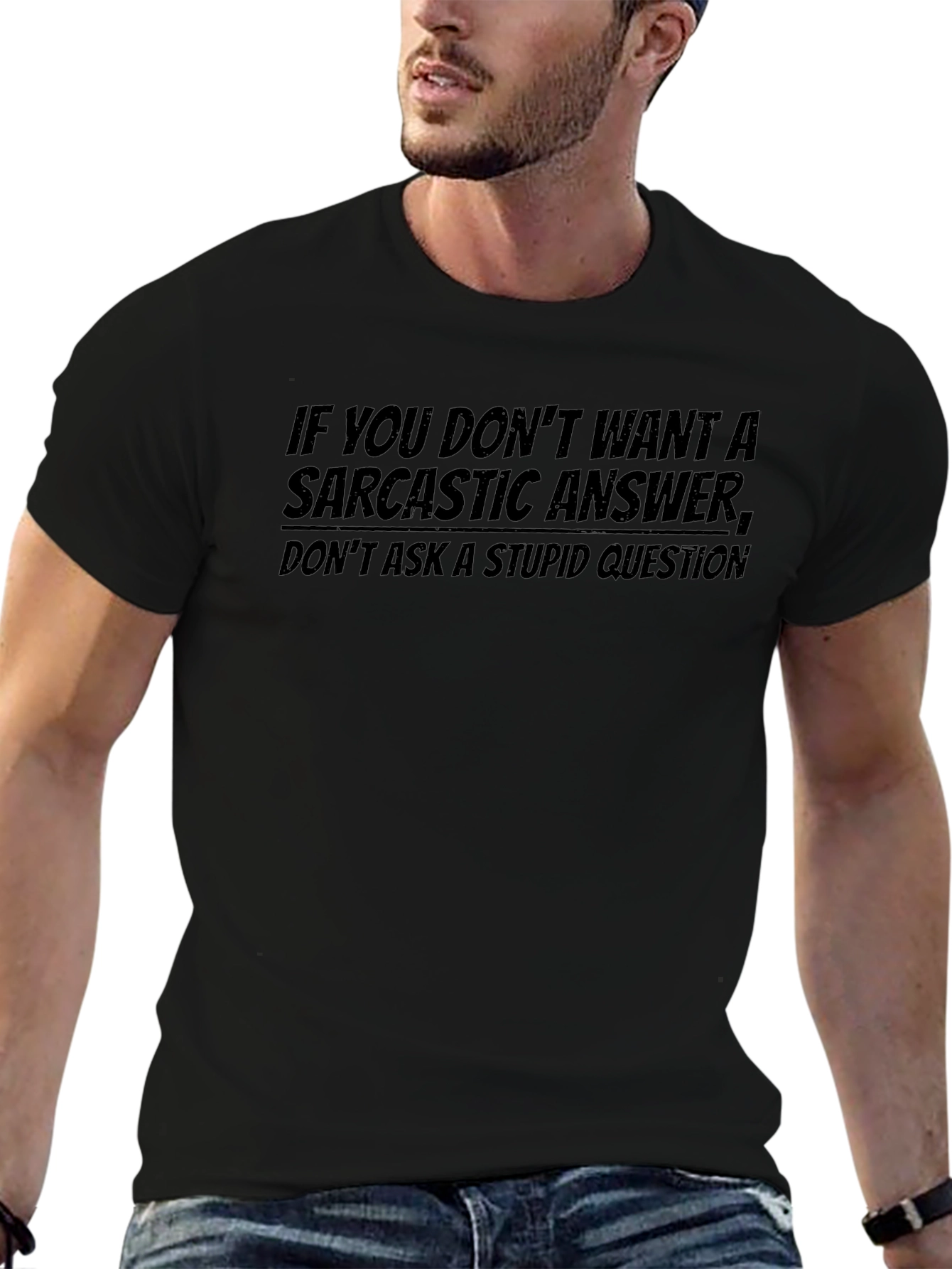 Sarcastic Answer Tee - Mens Black Graphic T-Shirt