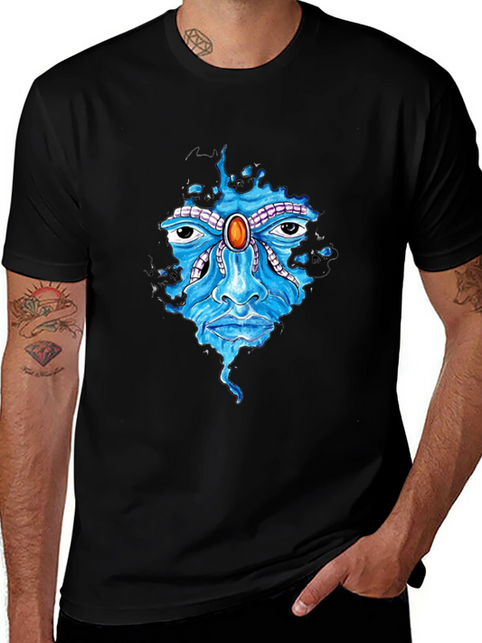 Abstract Face Graphic Print Mens Black T-Shirt
