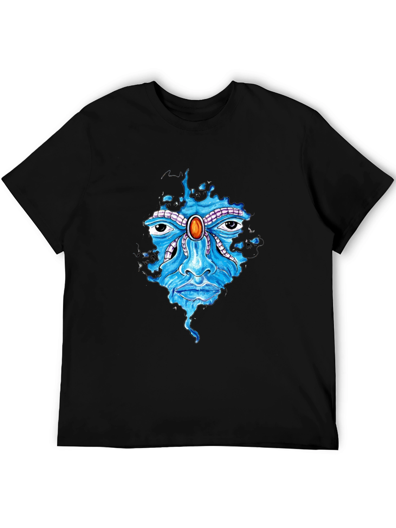Abstract Face Graphic Print Mens Black T-Shirt