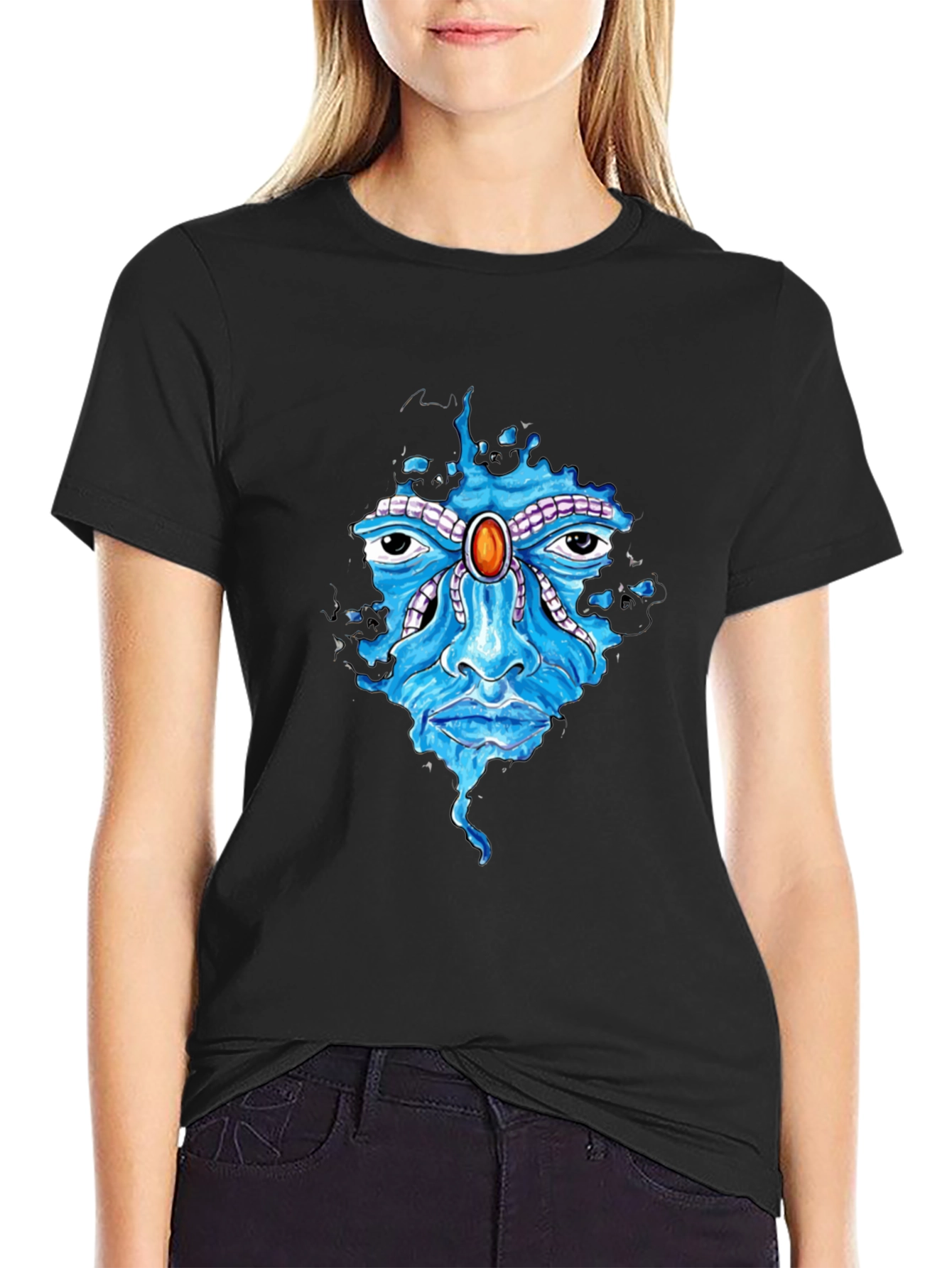 Abstract Face Graphic Print Mens Black T-Shirt