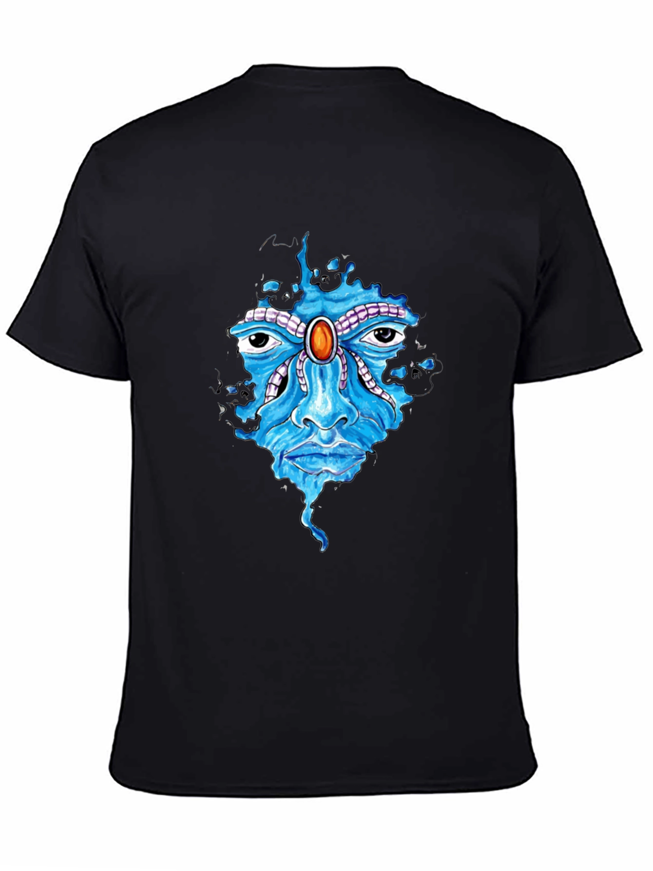 Abstract Face Graphic Print Mens Black T-Shirt