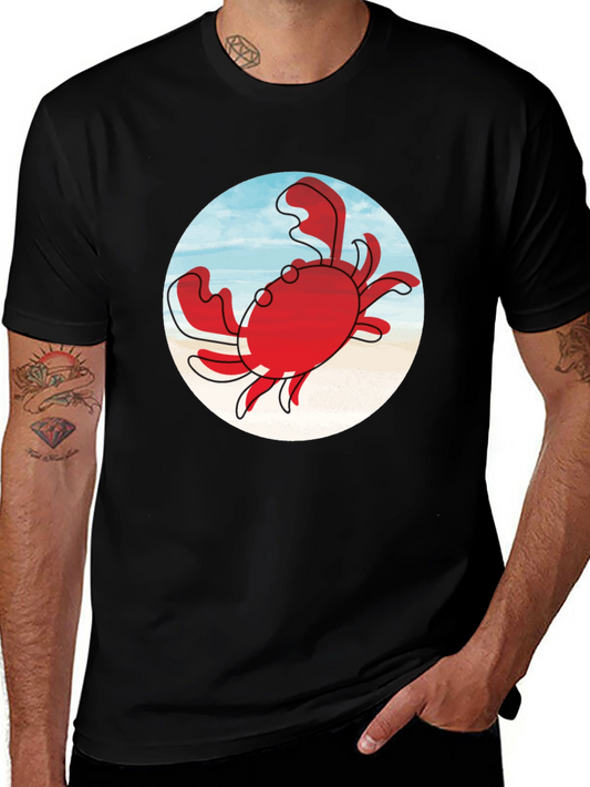 Crab Graphic Tee - Black Cotton Casual Shirt
