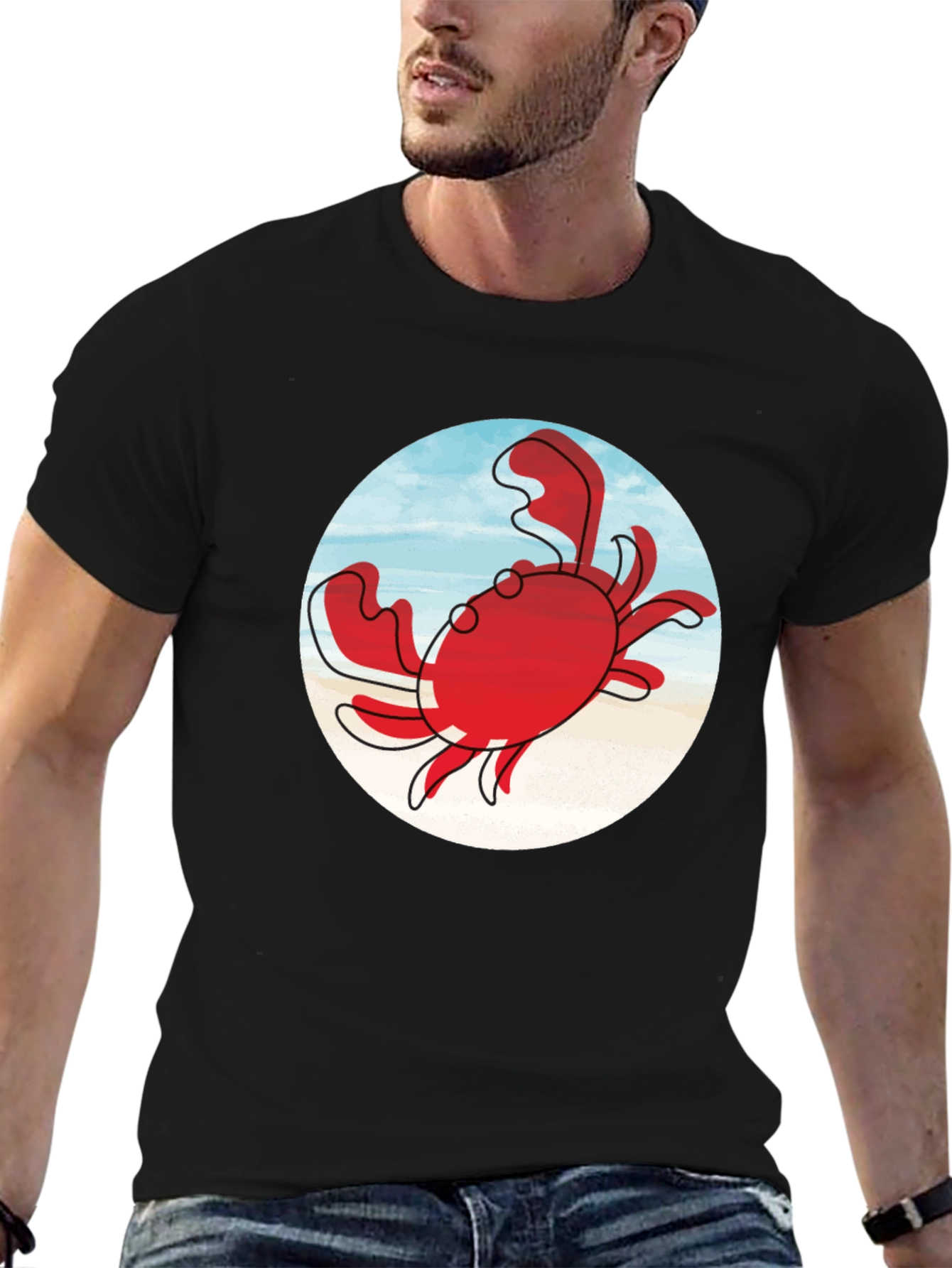 Crab Graphic Tee - Black Cotton Casual Shirt