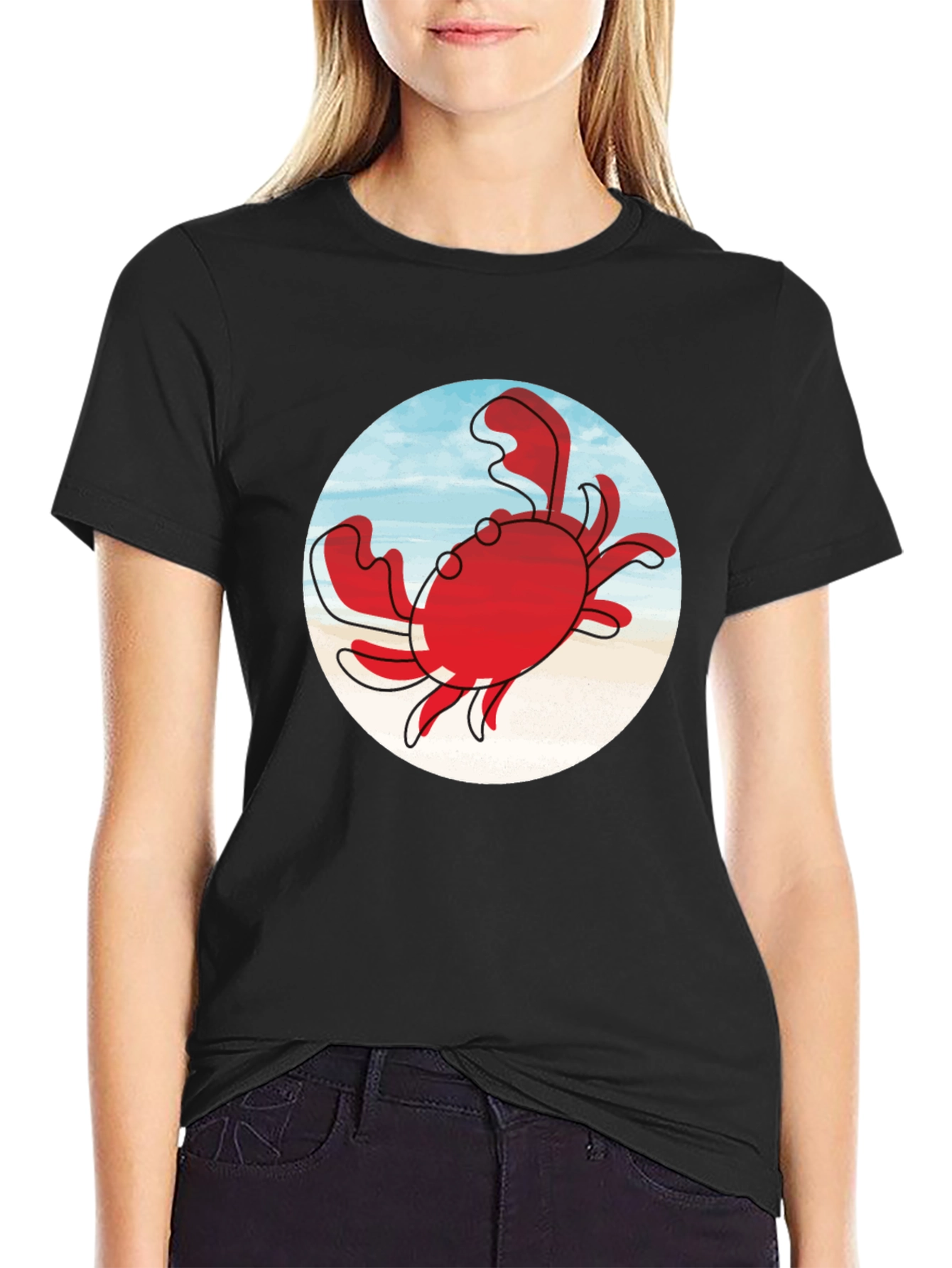 Crab Graphic Tee - Black Cotton Casual Shirt