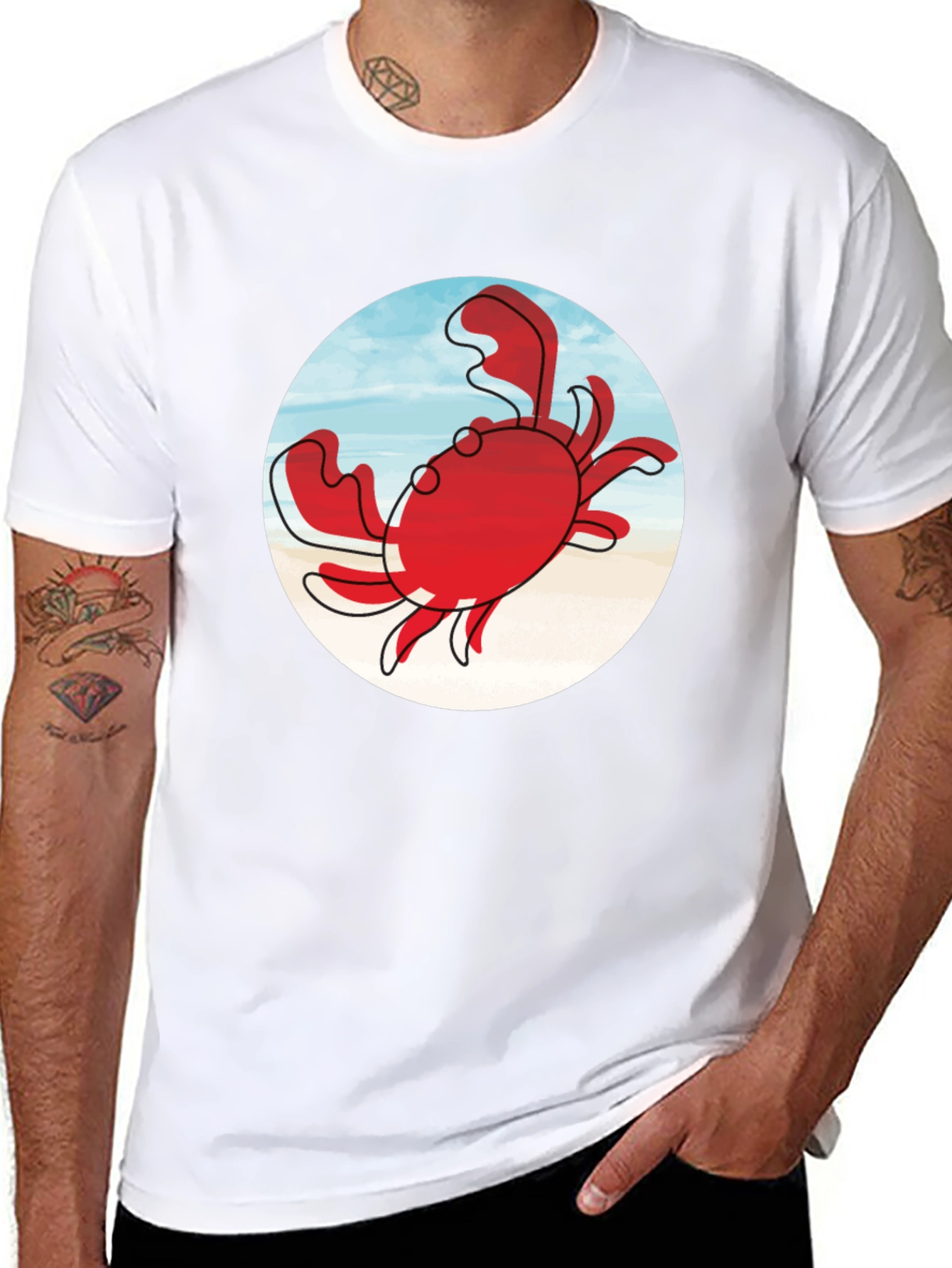 Crab Graphic Tee - Black Cotton Casual Shirt