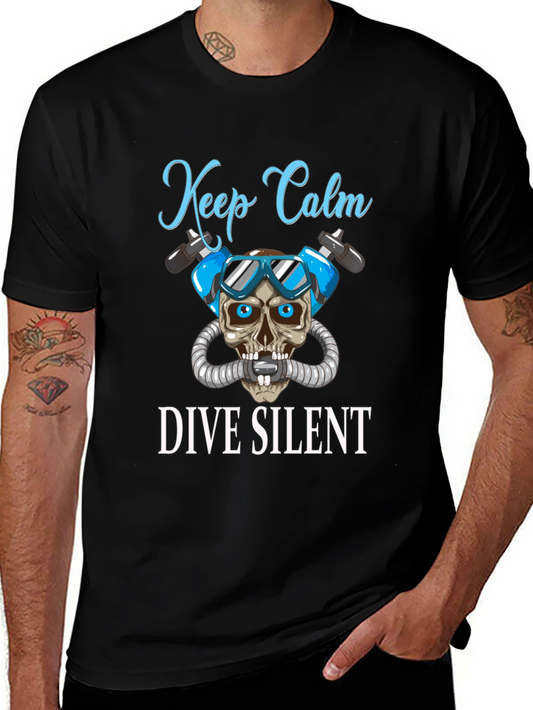 Keep Calm Dive Silent T-Shirt - Diver Skull Design