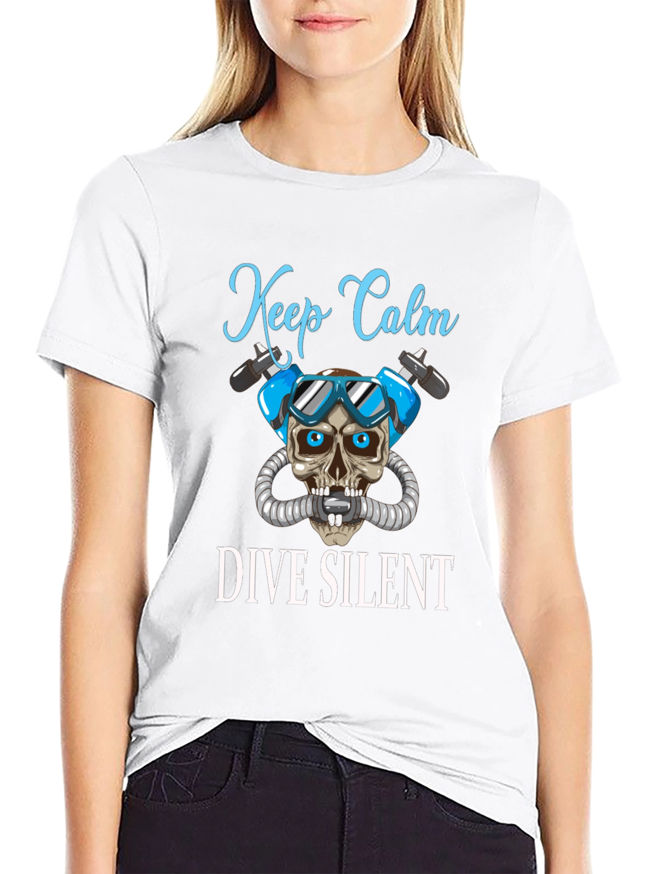 Keep Calm Dive Silent T-Shirt - Diver Skull Design