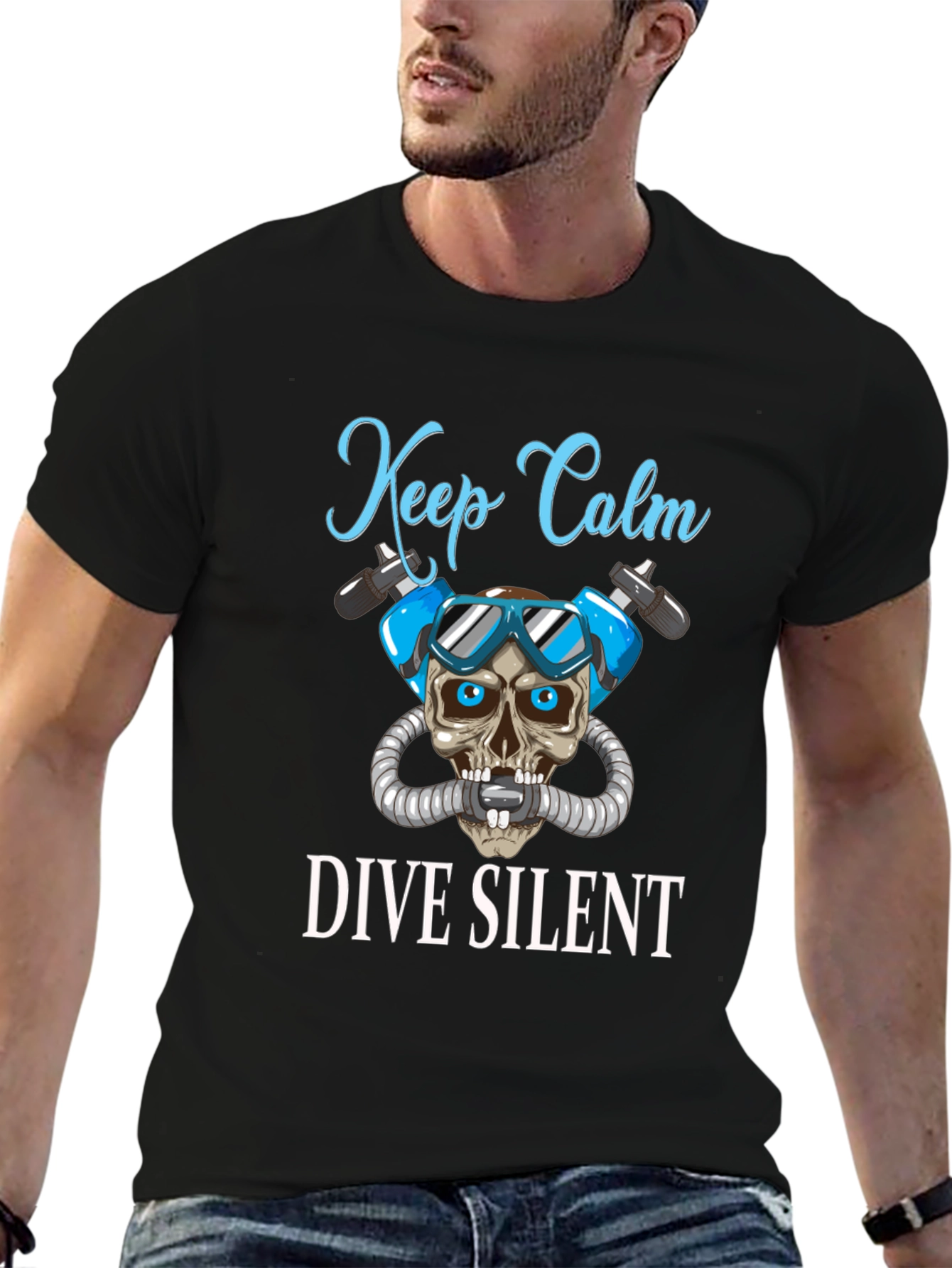 Keep Calm Dive Silent T-Shirt - Diver Skull Design