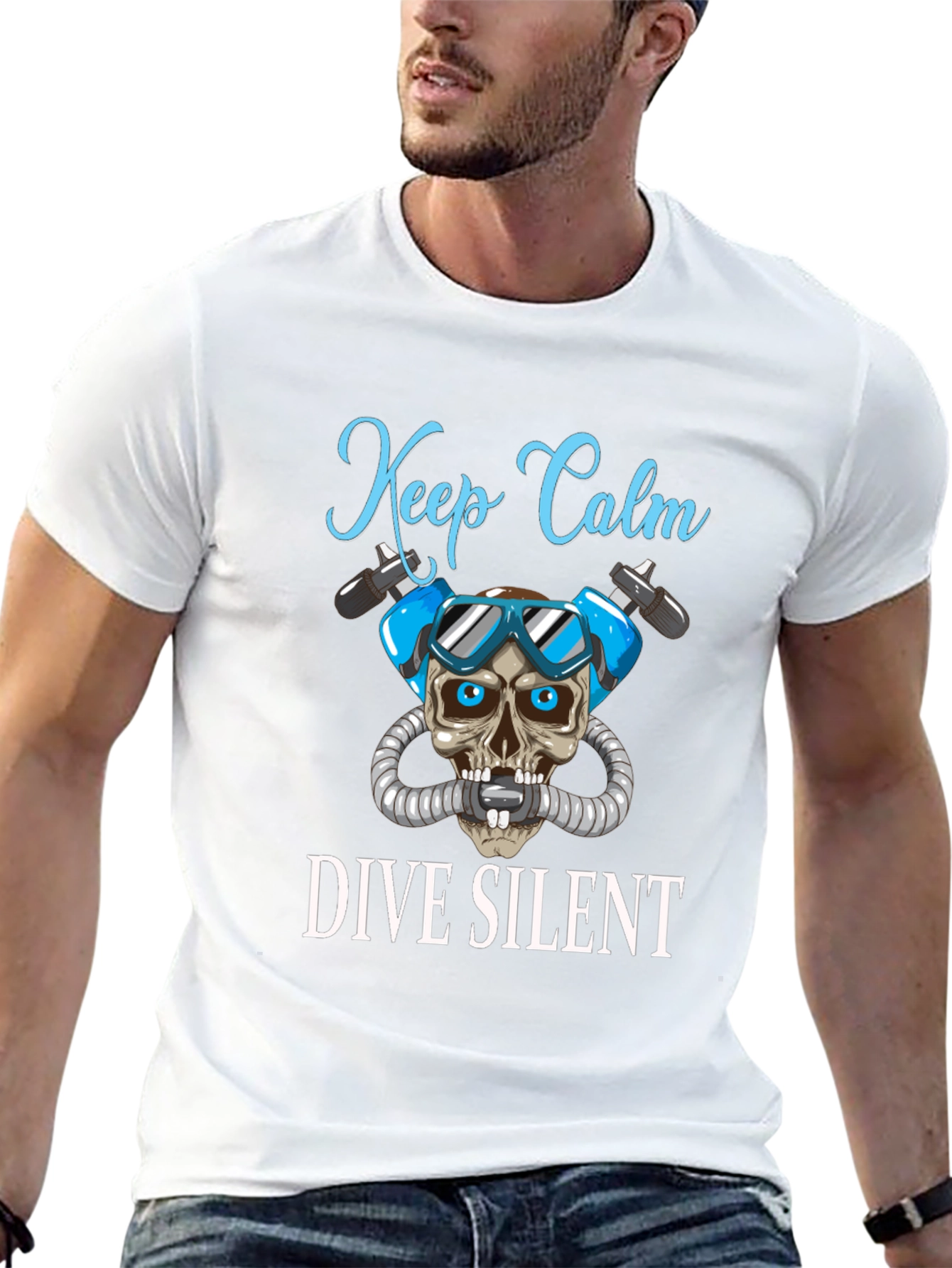 Keep Calm Dive Silent T-Shirt - Diver Skull Design