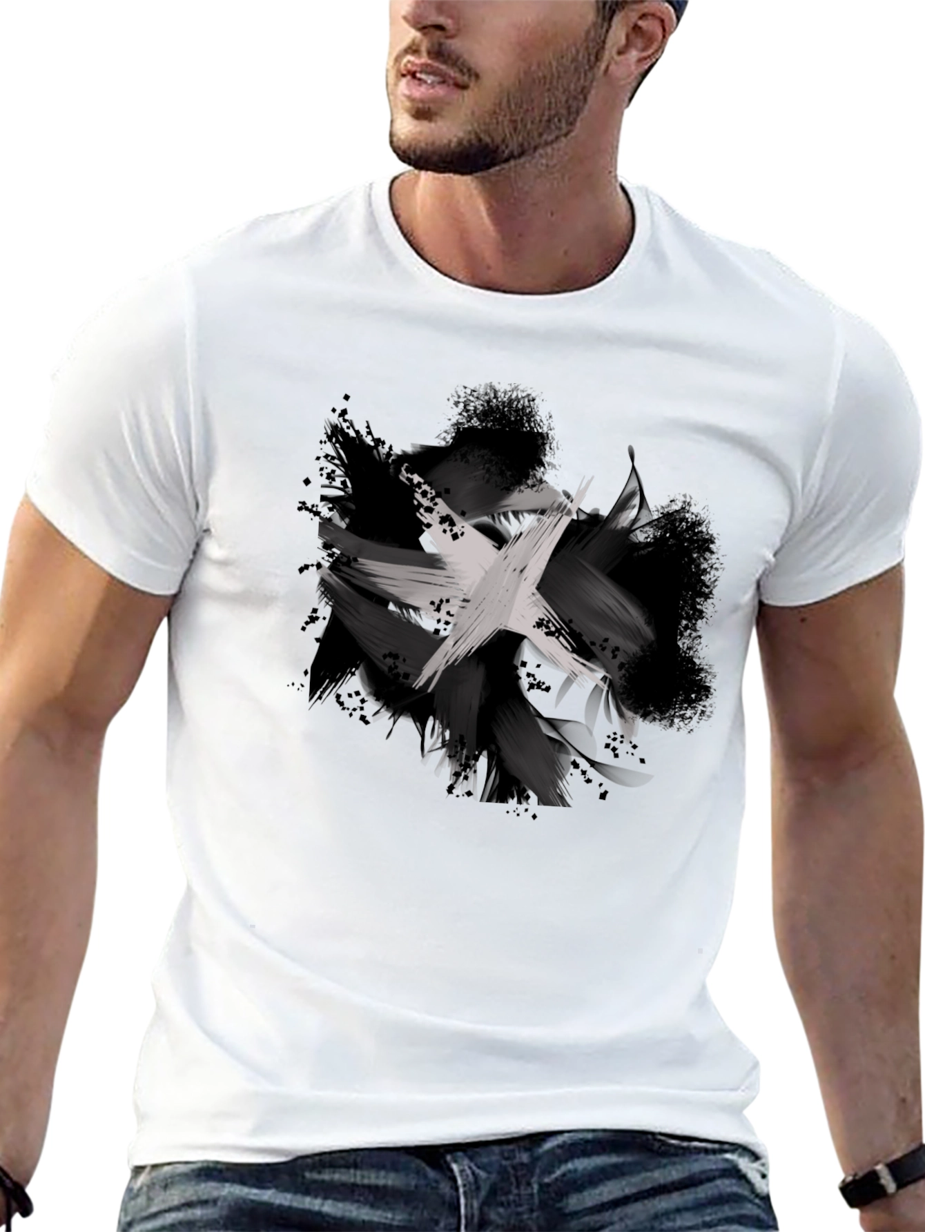 Abstract Brushstroke Graphic Black T-Shirt