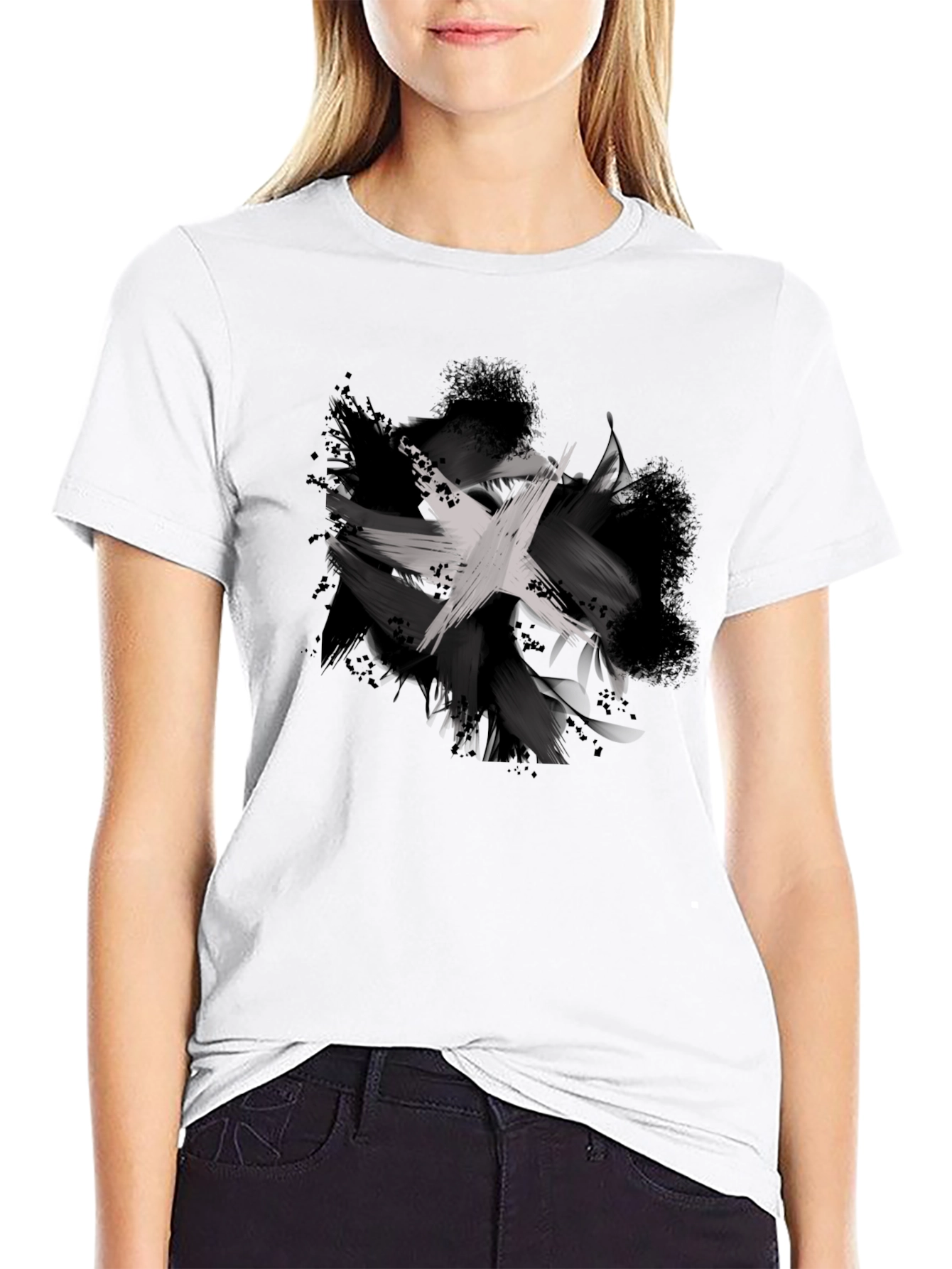 Abstract Brushstroke Graphic Black T-Shirt