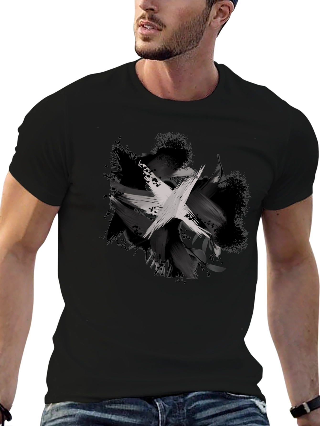 Abstract Brushstroke Graphic Black T-Shirt