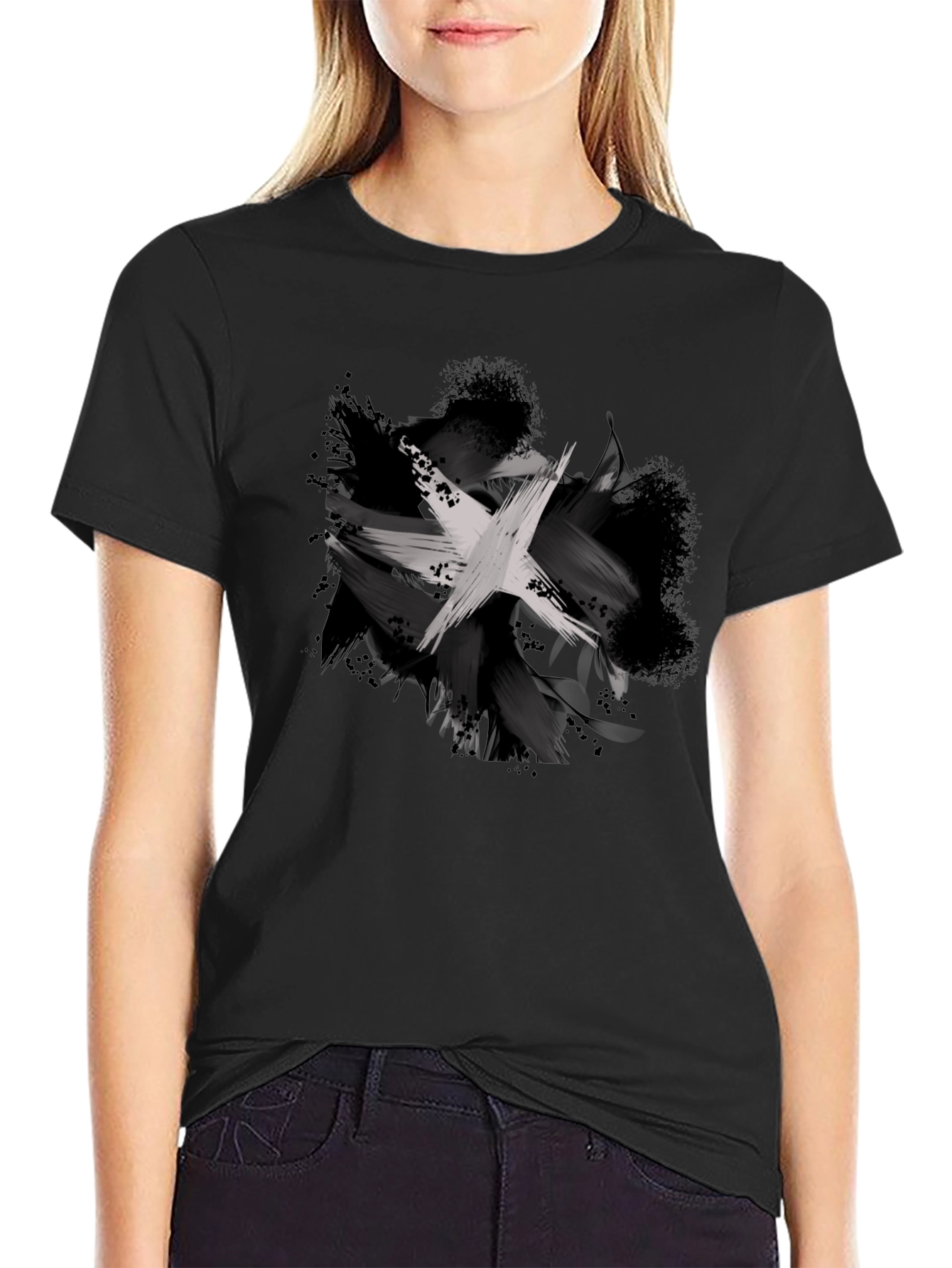 Abstract Brushstroke Graphic Black T-Shirt
