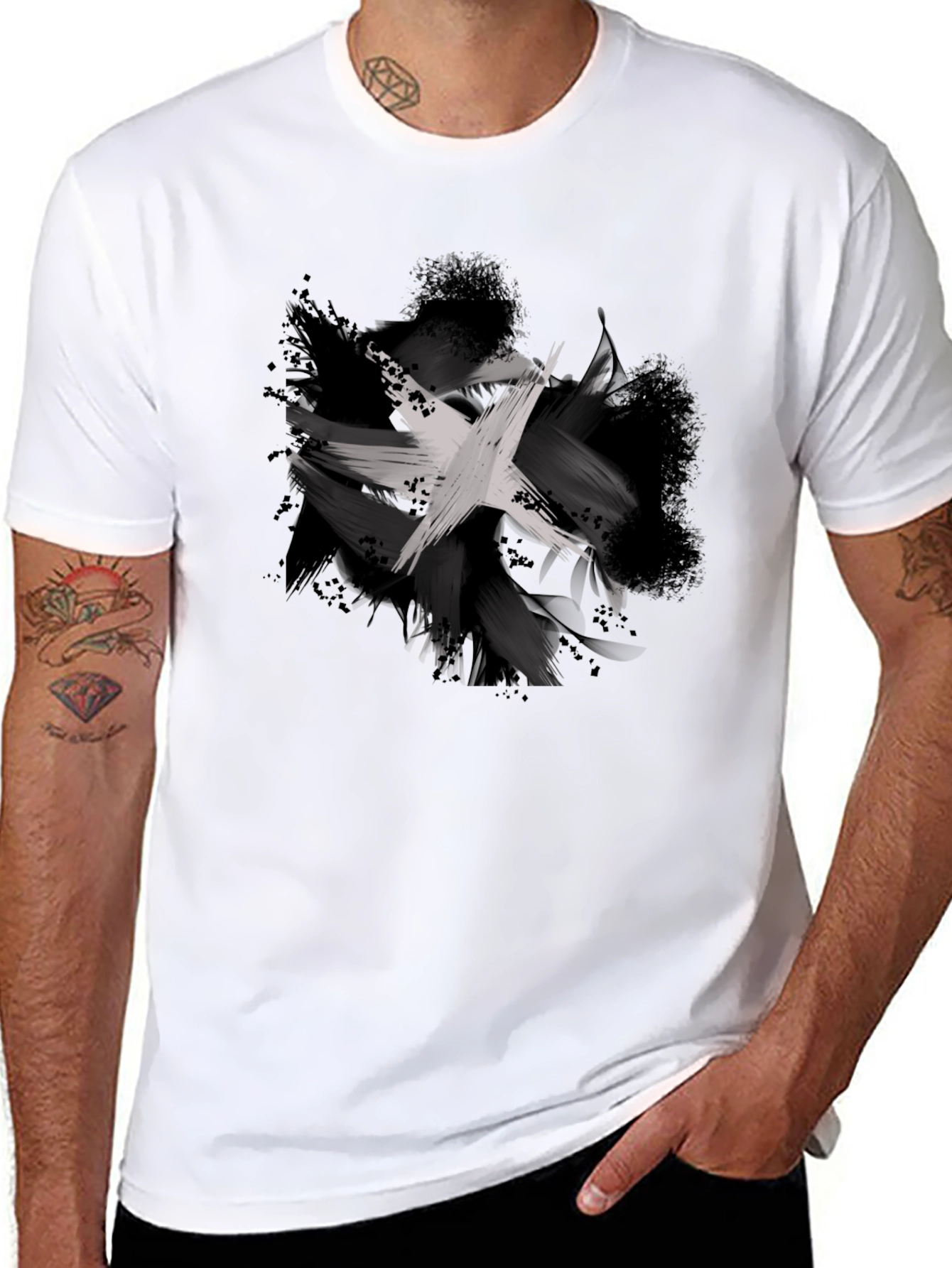 Abstract Brushstroke Graphic Black T-Shirt
