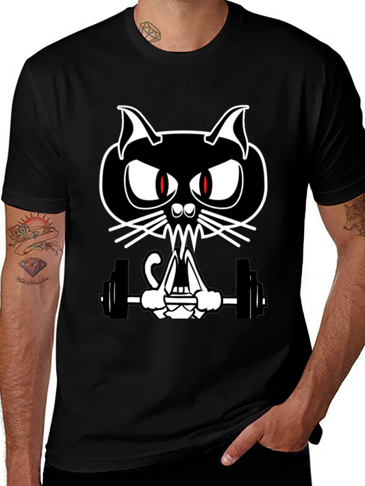 Weightlifting Cat Graphic Tee - Black