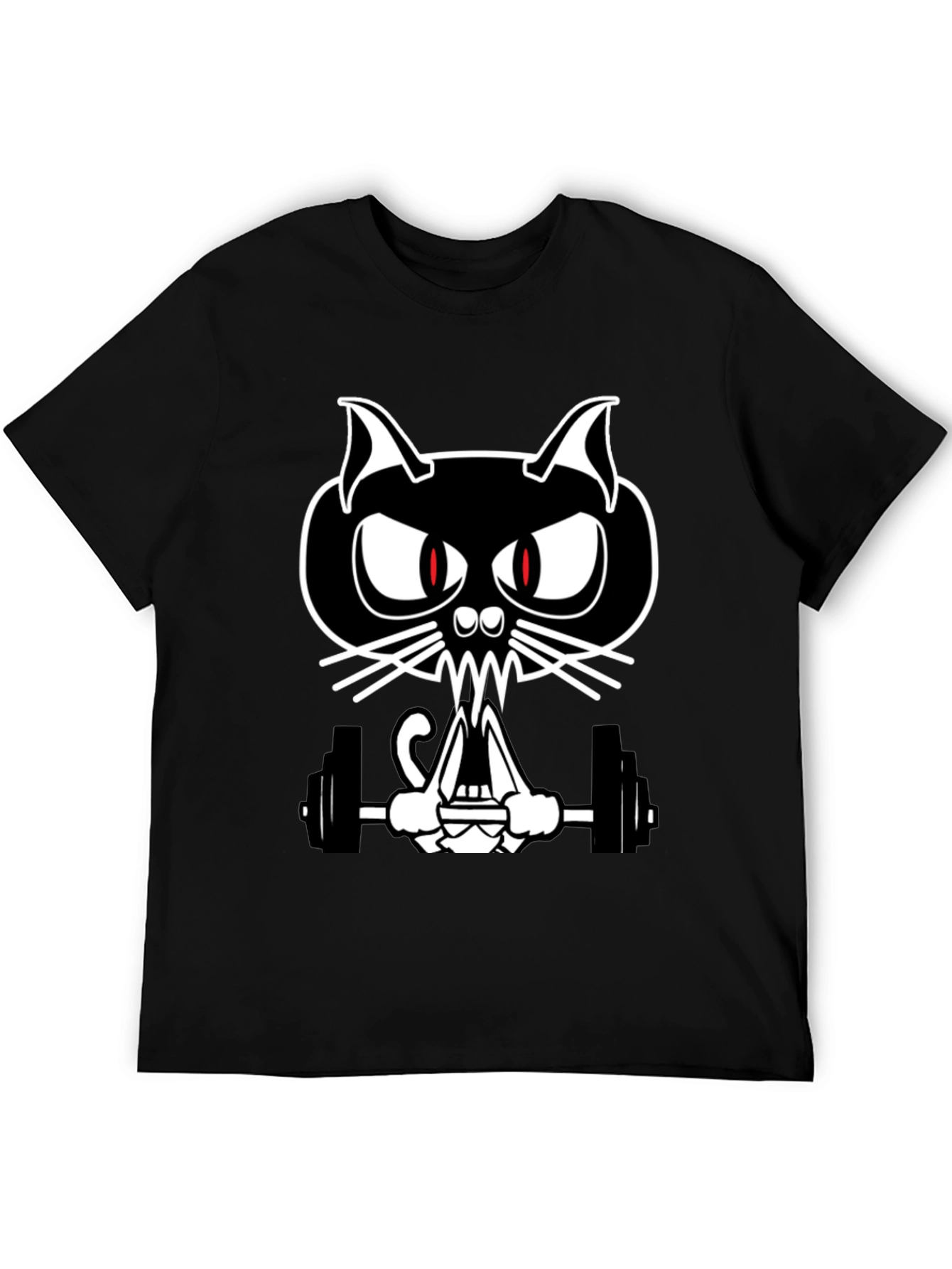 Weightlifting Cat Graphic Tee - Black