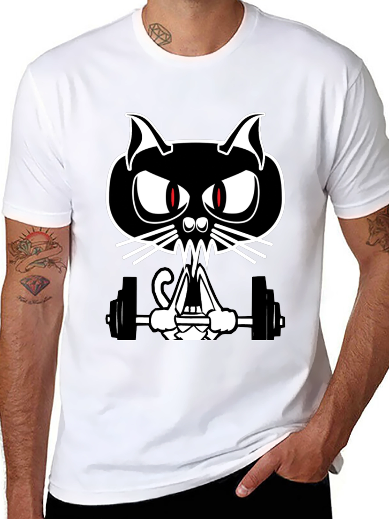 Weightlifting Cat Graphic Tee - Black