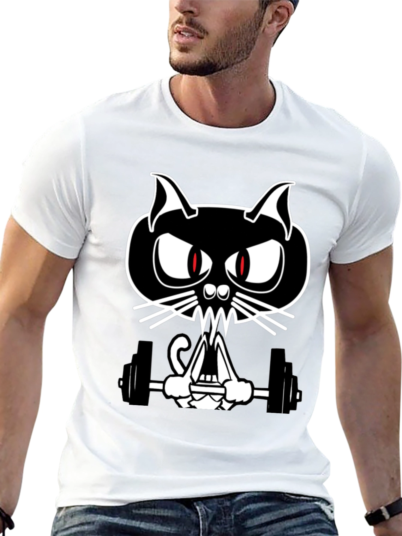 Weightlifting Cat Graphic Tee - Black