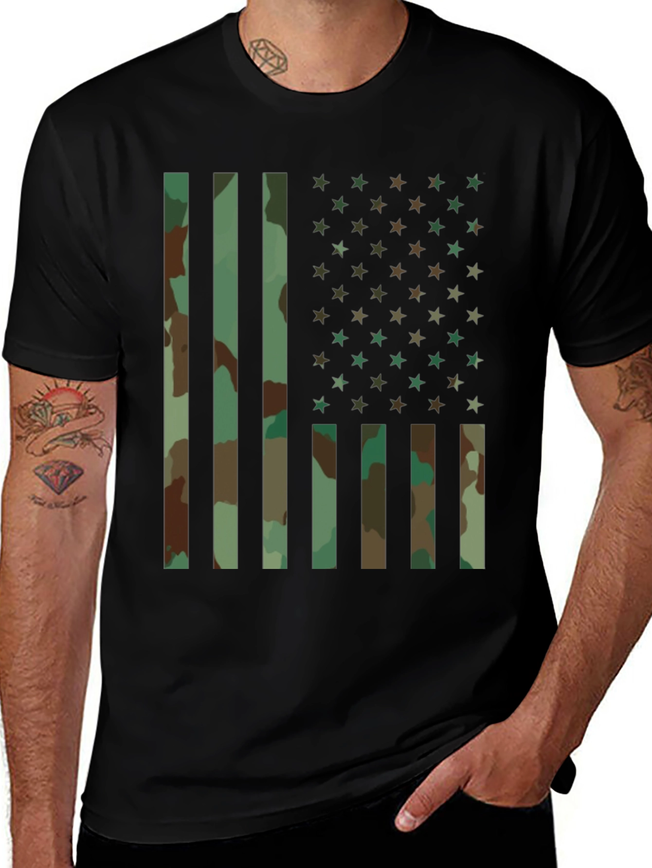 Camo American Flag Graphic T-Shirt