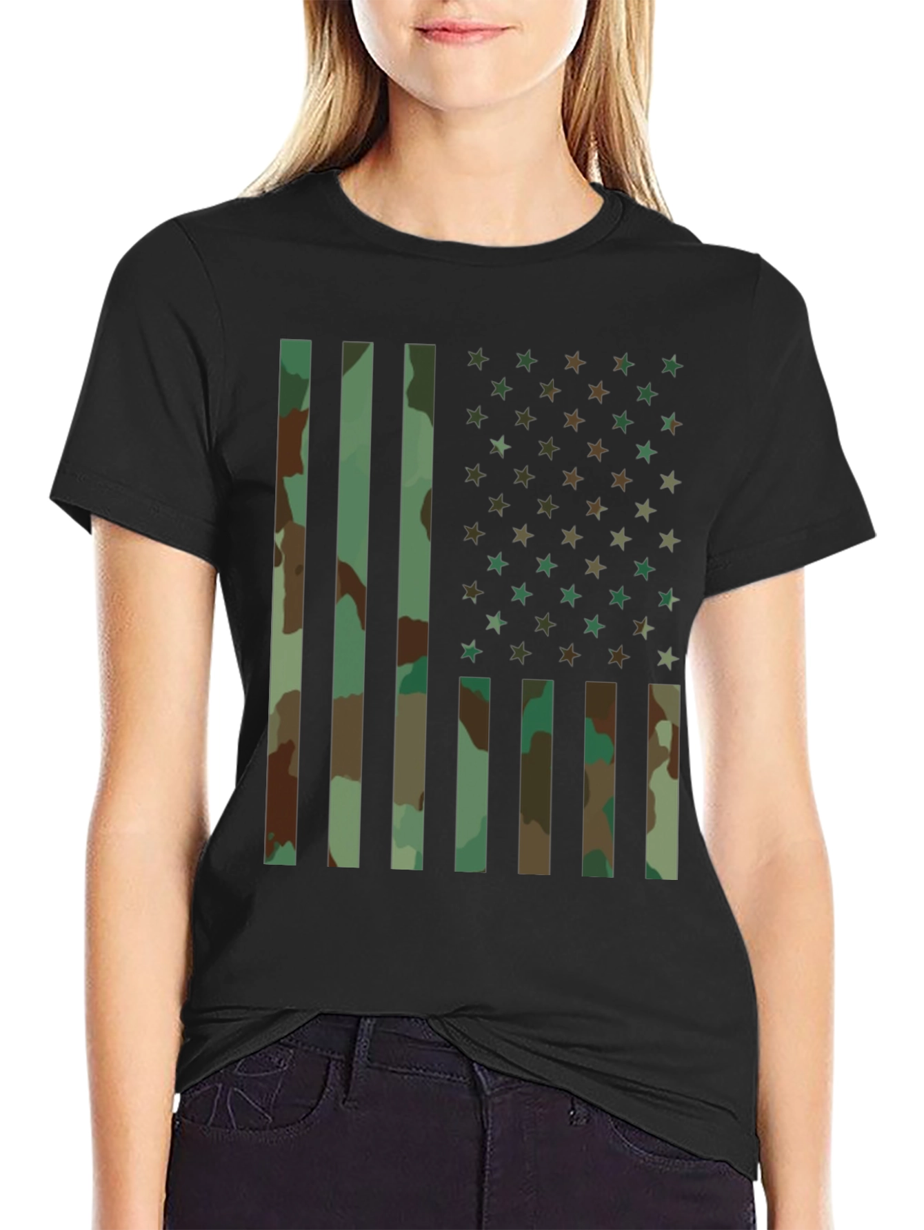 Camo American Flag Graphic T-Shirt