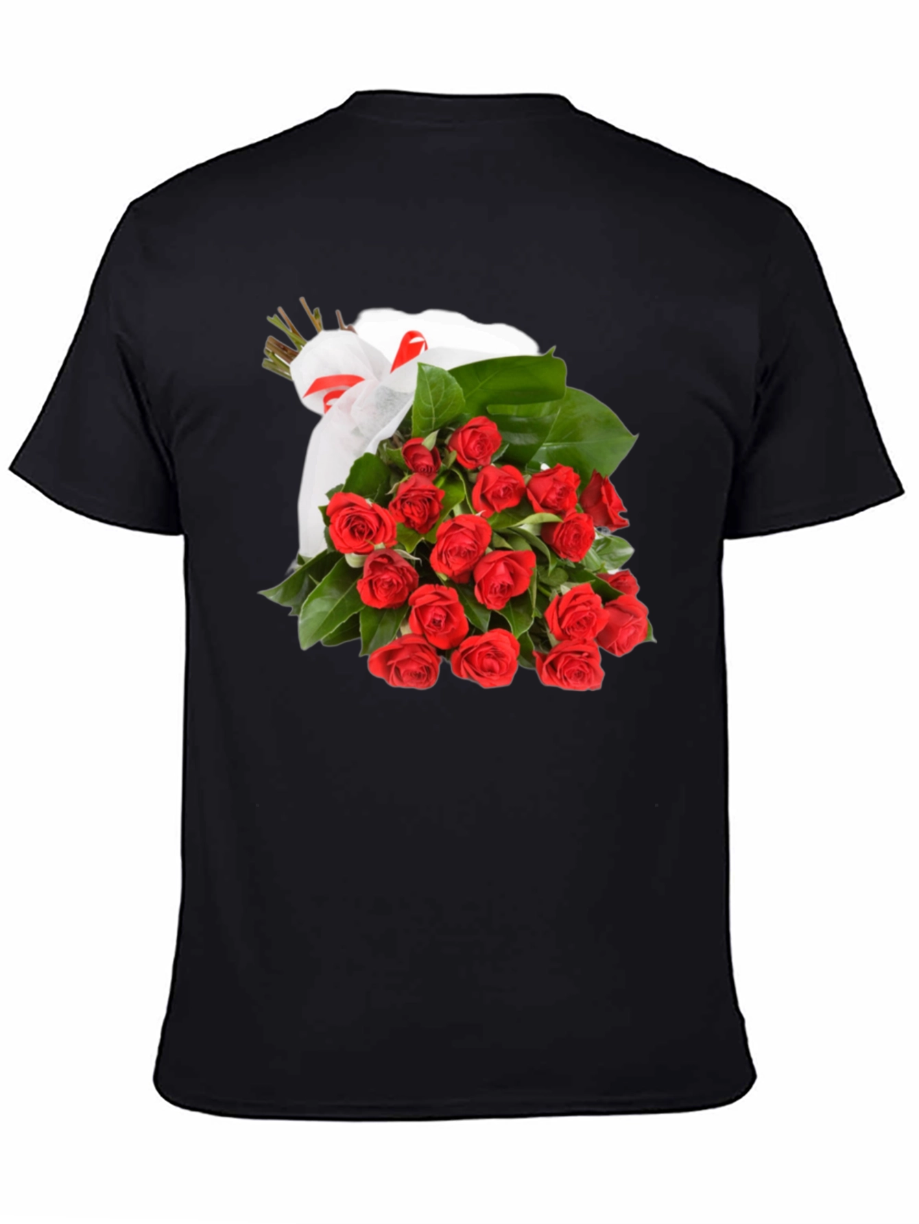 Roses Bouquet T-Shirt - Black Crew Neck Tee