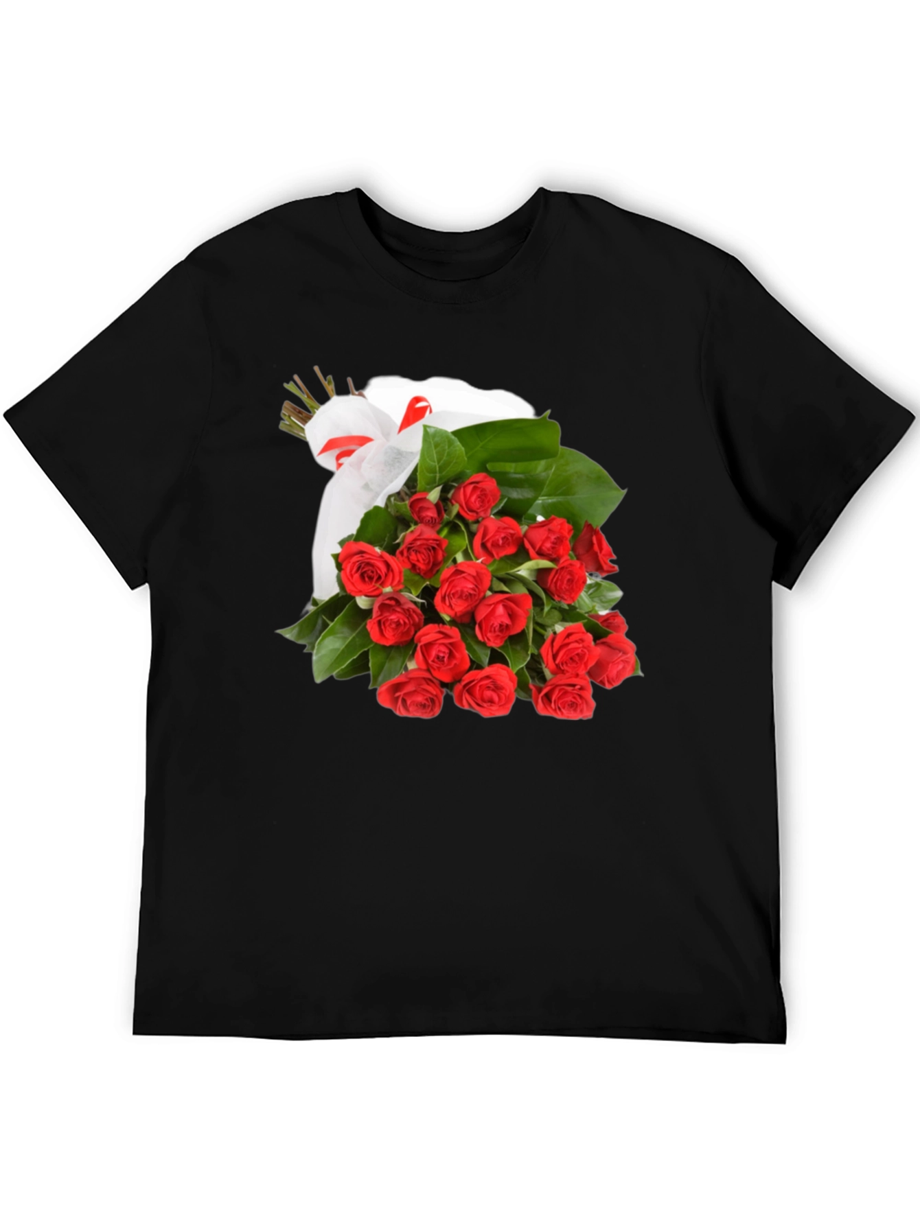 Roses Bouquet T-Shirt - Black Crew Neck Tee