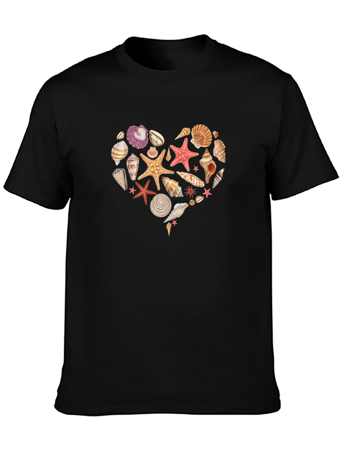 Seashell Heart Graphic Black T-Shirt