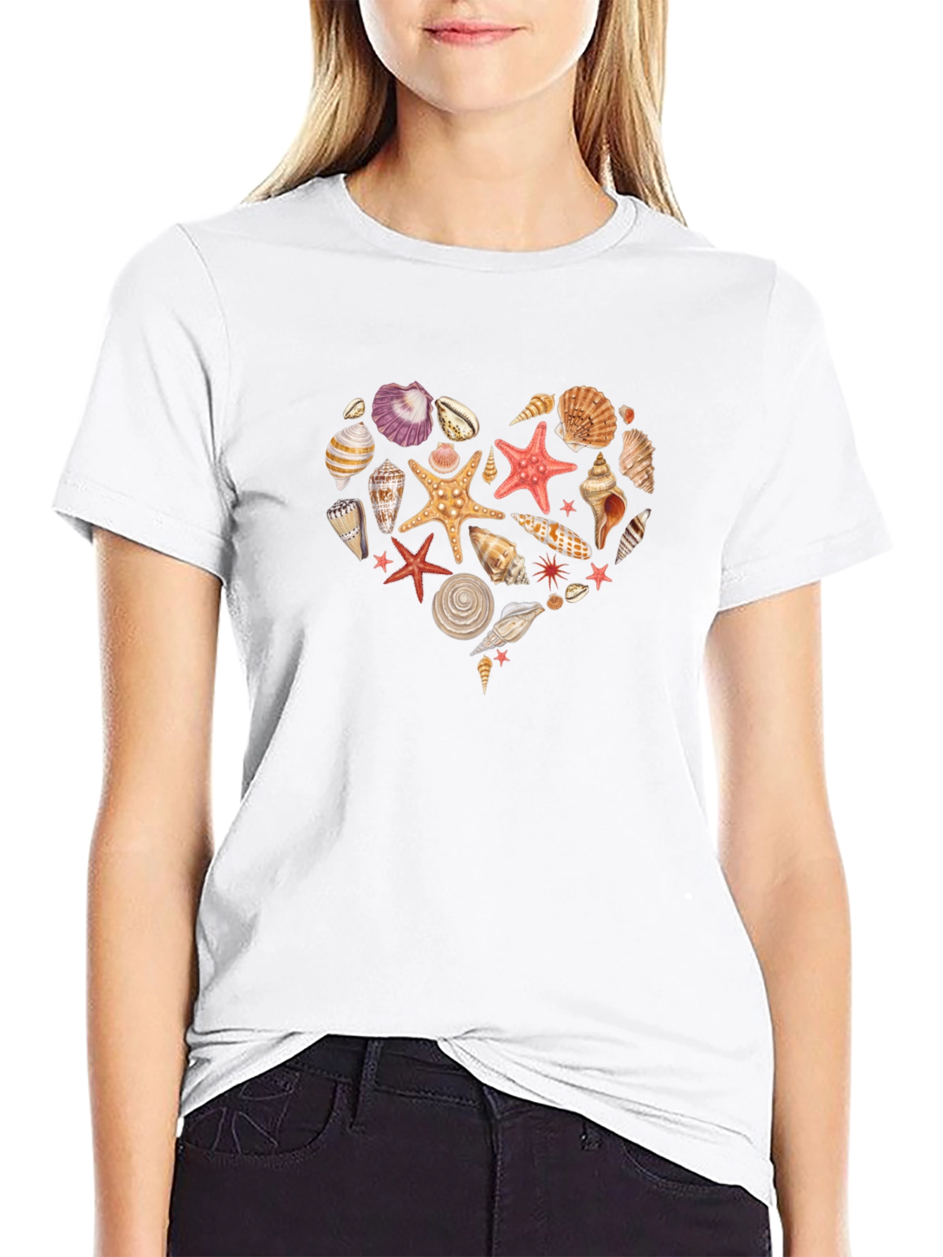 Seashell Heart Graphic Black T-Shirt
