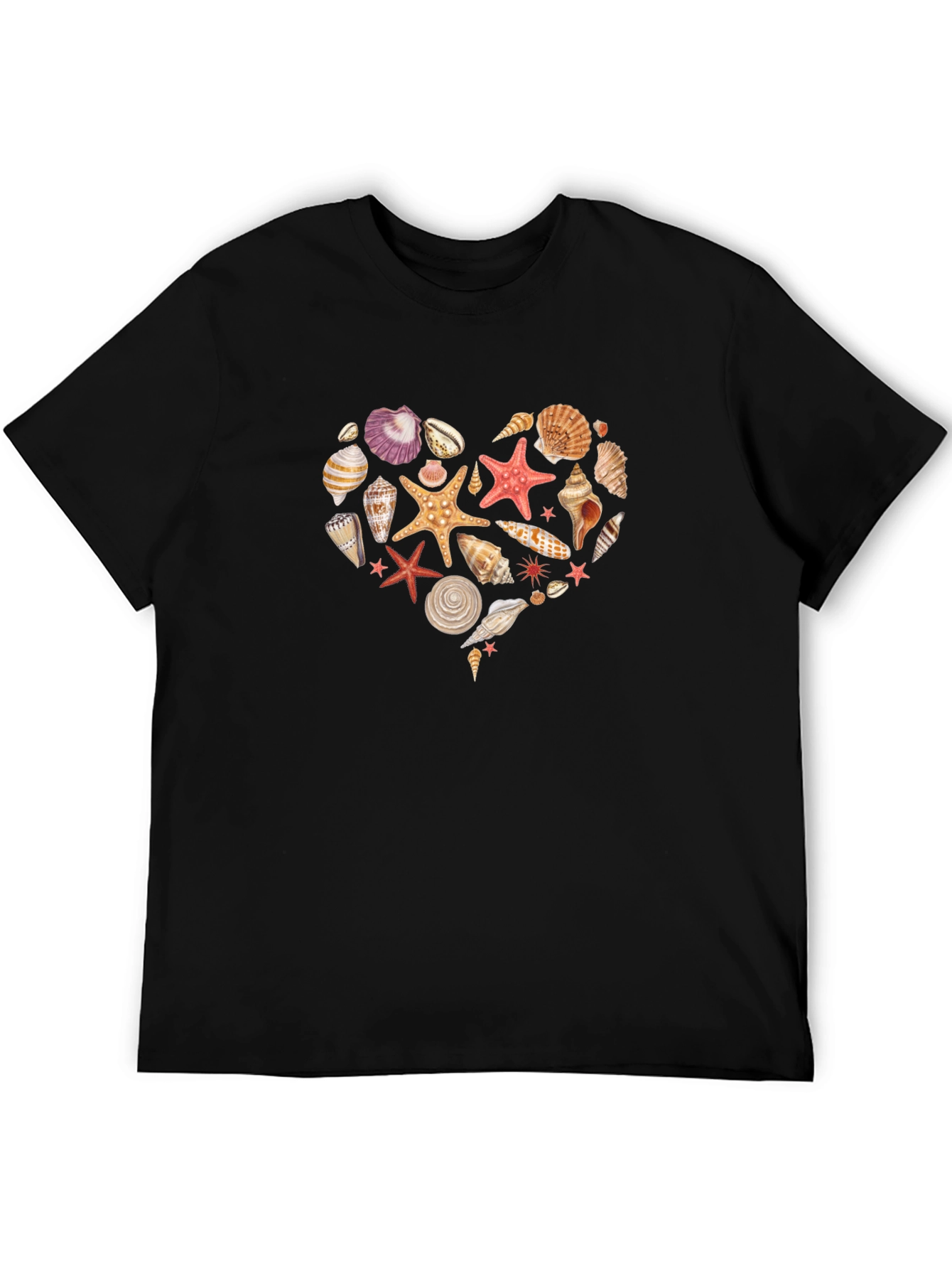 Seashell Heart Graphic Black T-Shirt