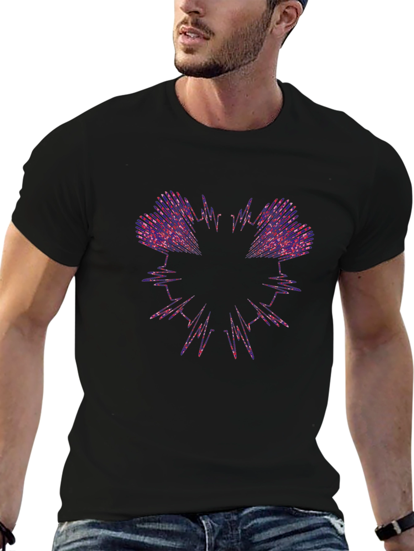 Abstract Heartbeat Graphic Tee - Black