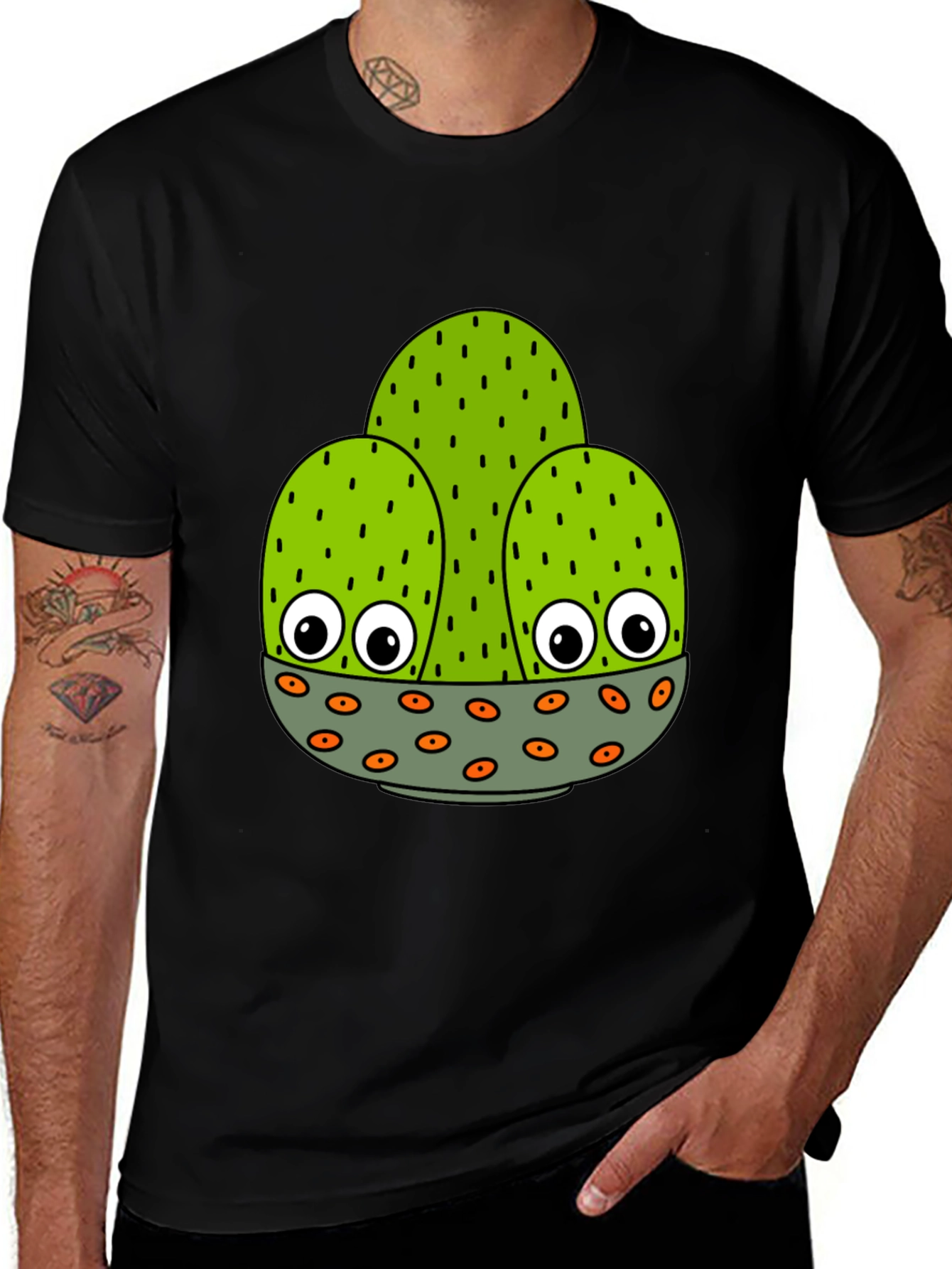 Funny Cactus Graphic Tee - Black Cotton Shirt