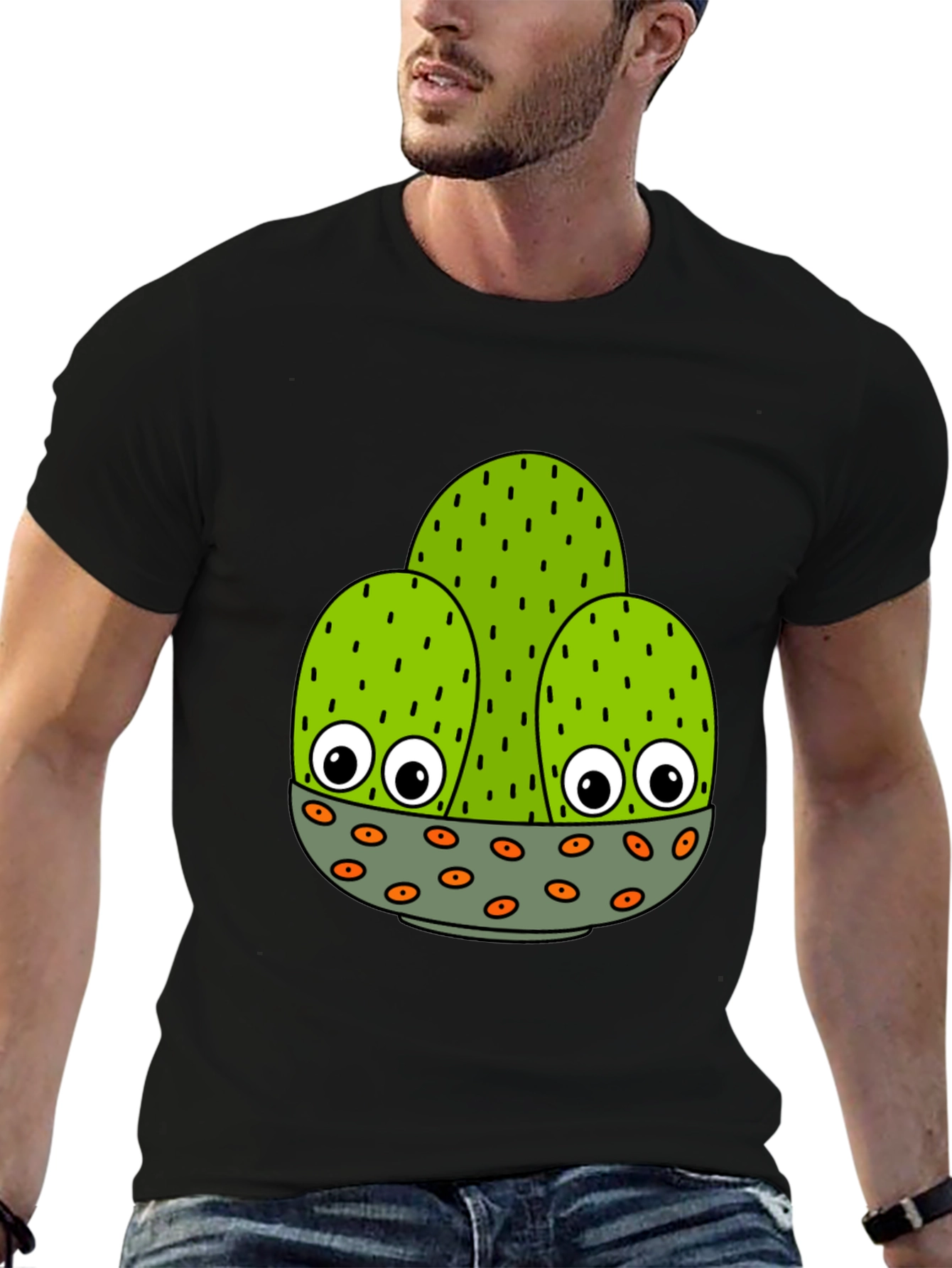 Funny Cactus Graphic Tee - Black Cotton Shirt