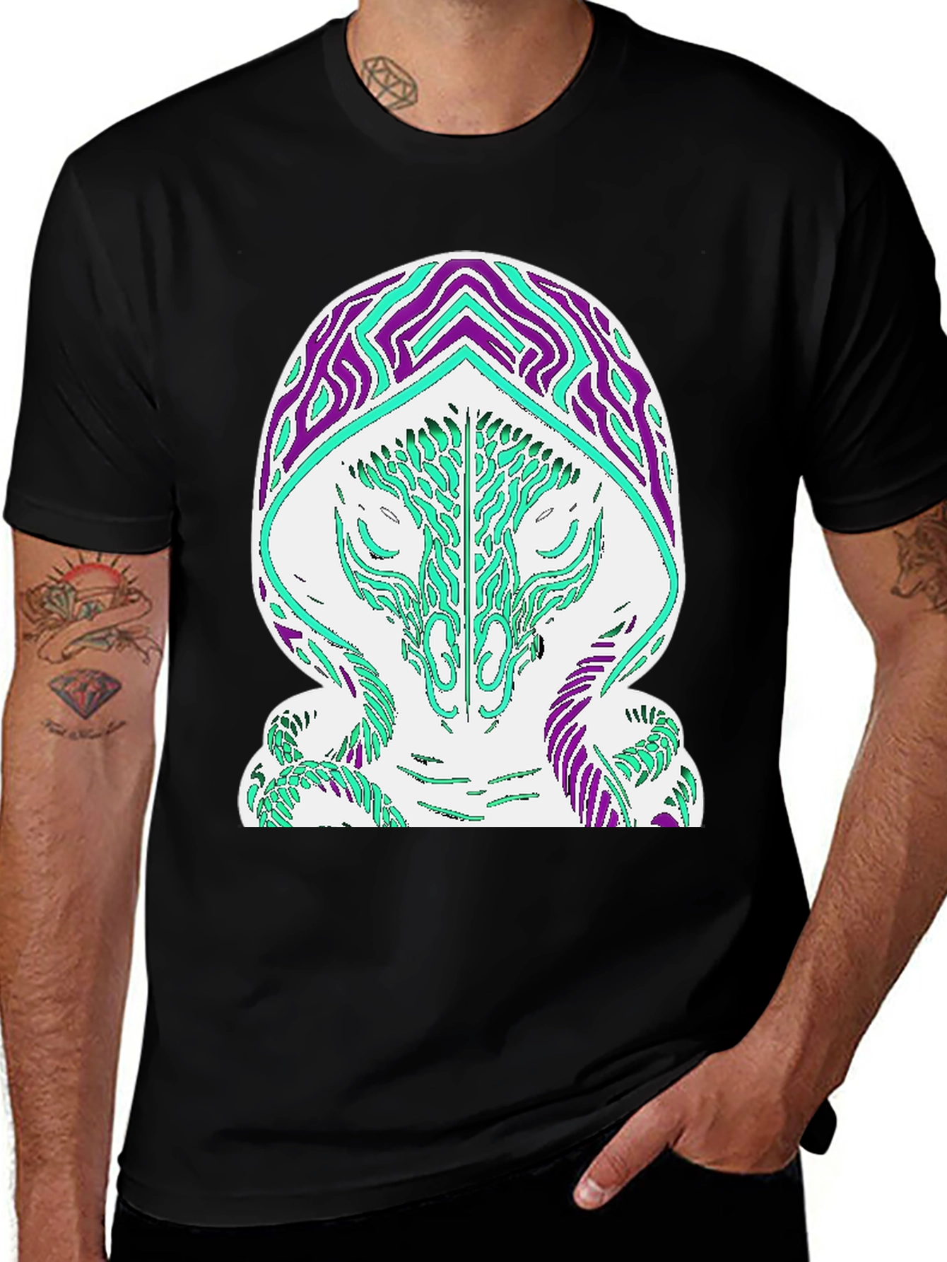 Abstract Serpent Graphic T-Shirt - Black