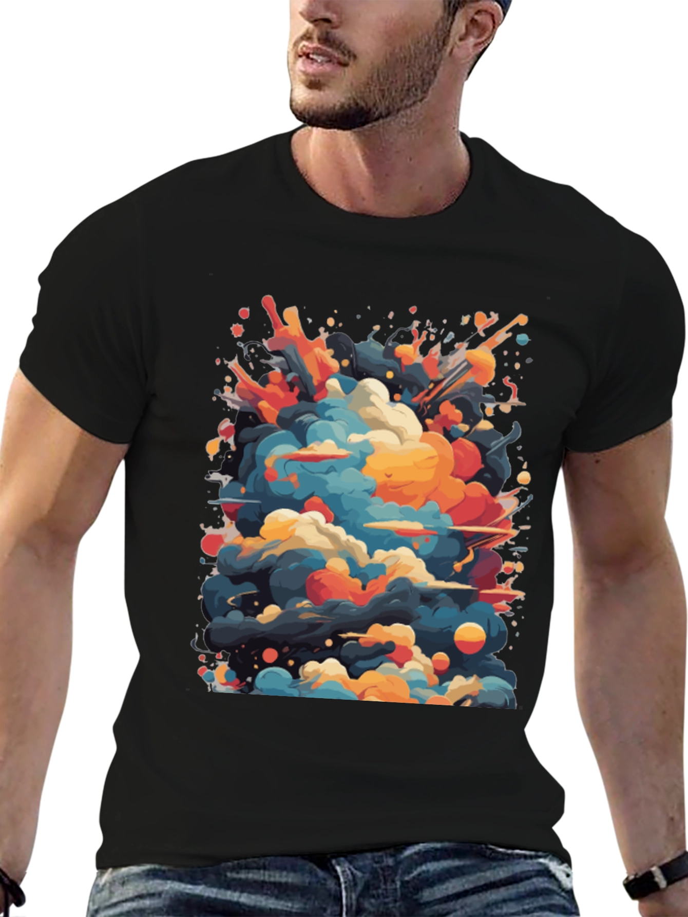 Abstract Cloud Burst Graphic Tee - Black