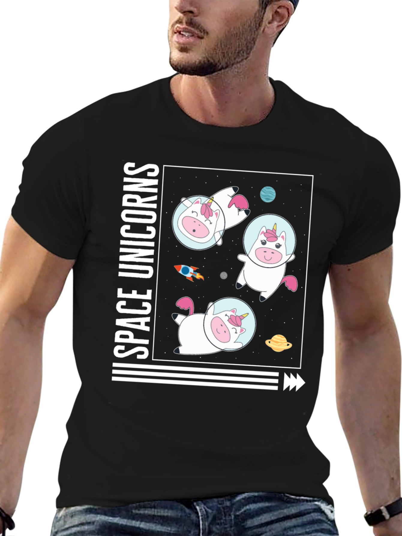 Space Unicorns Black T-Shirt