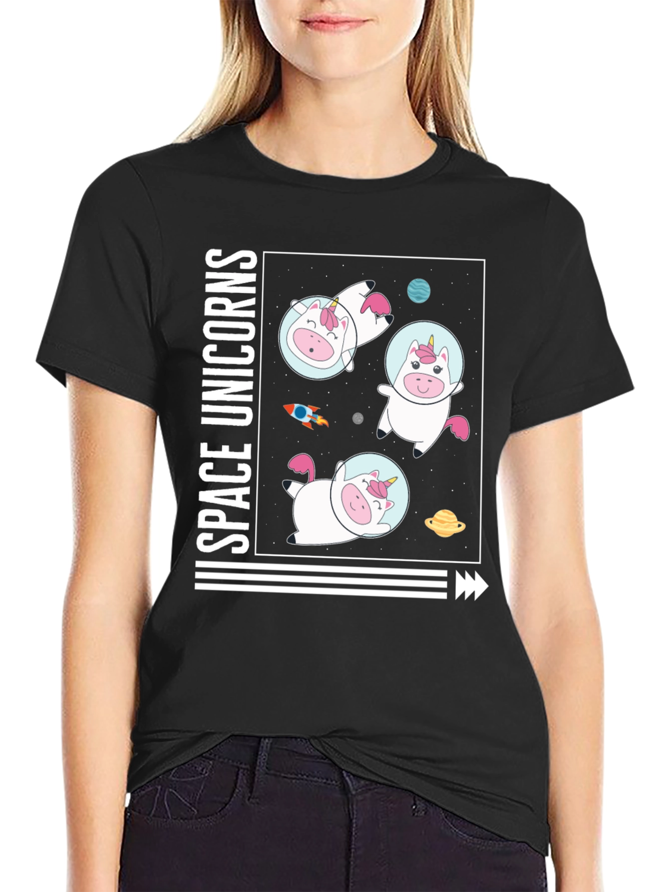 Space Unicorns Black T-Shirt