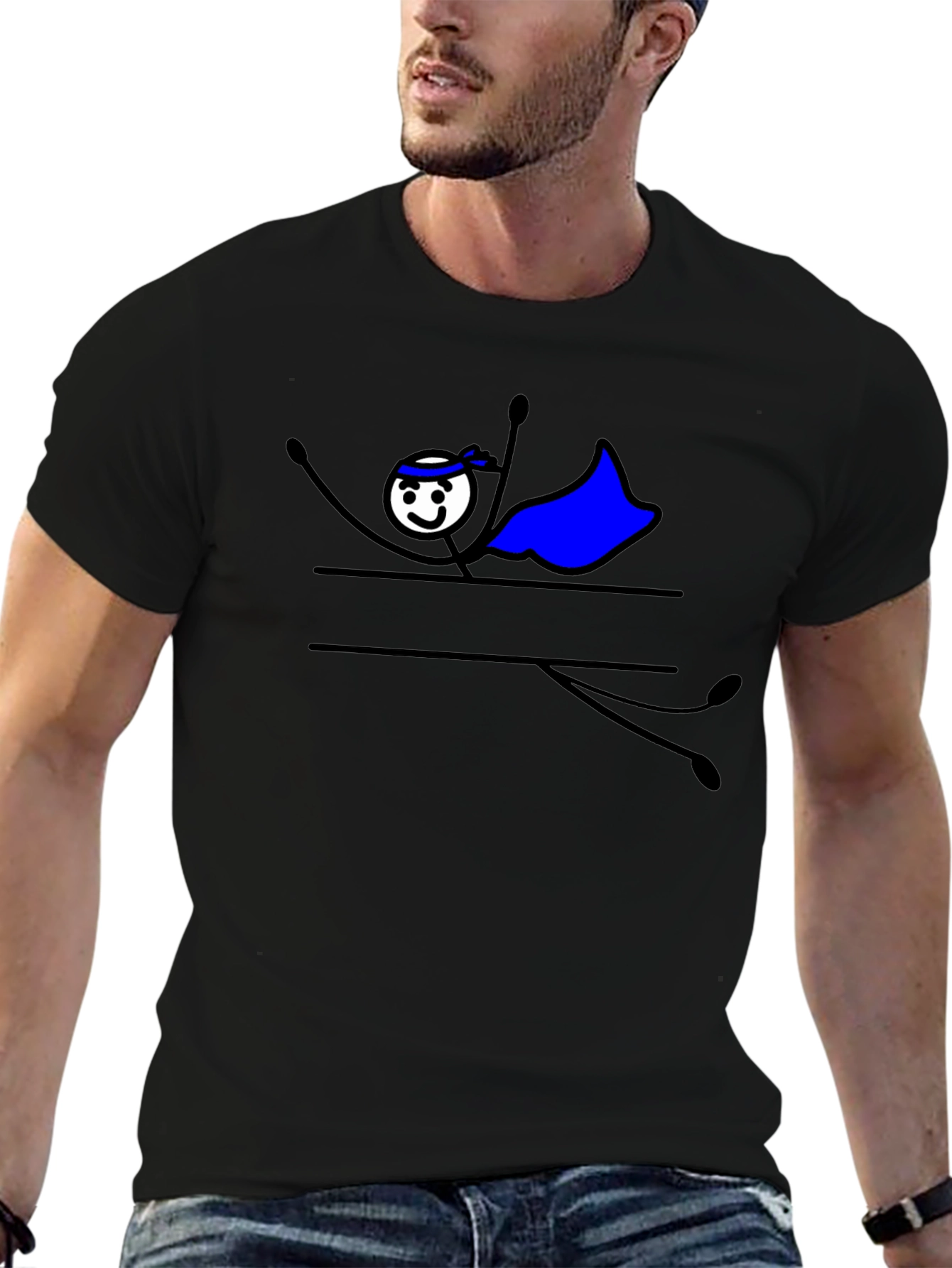 Superhero Stick Figure Graphic Tee - Black