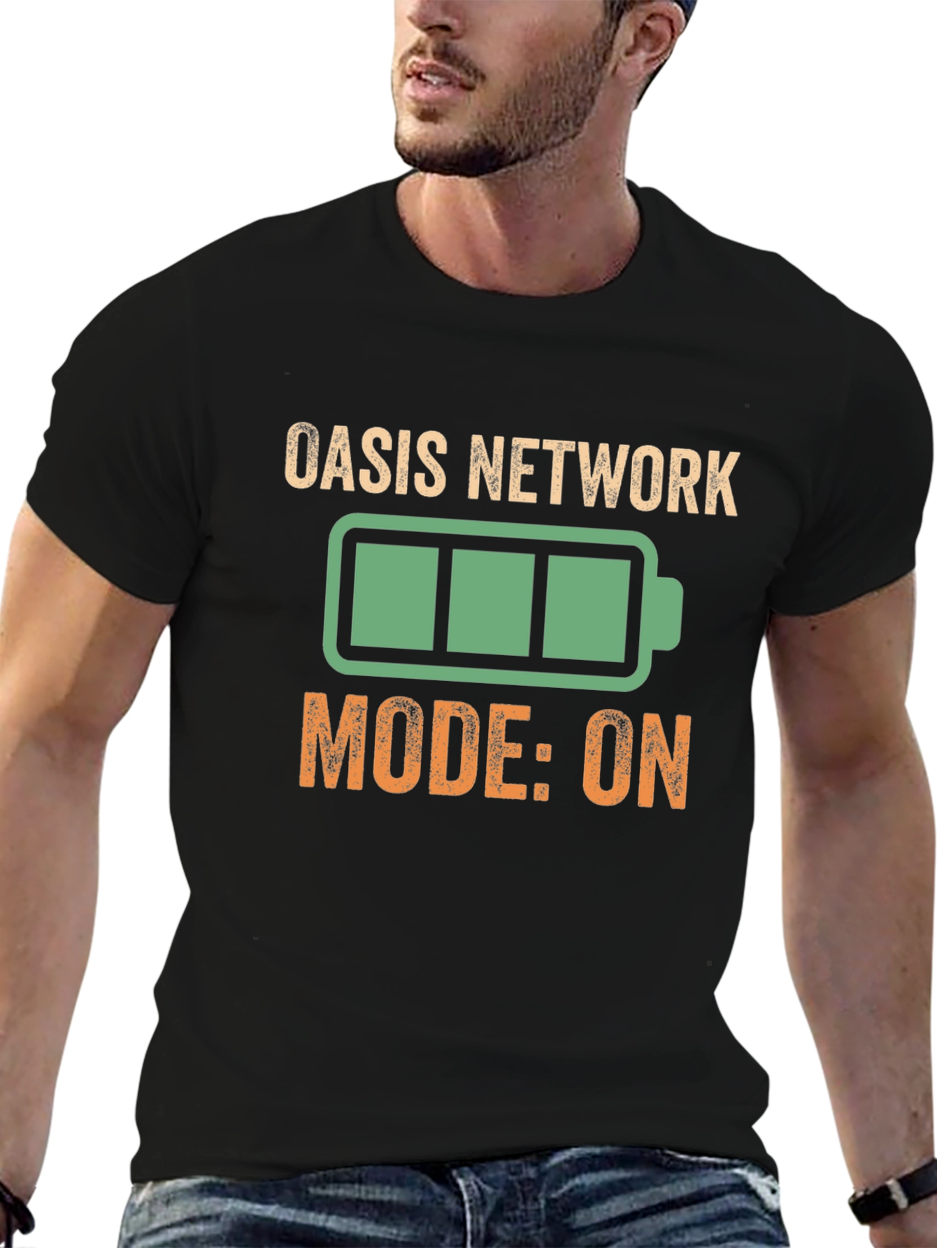 Oasis Network Mode On Black Graphic Tee