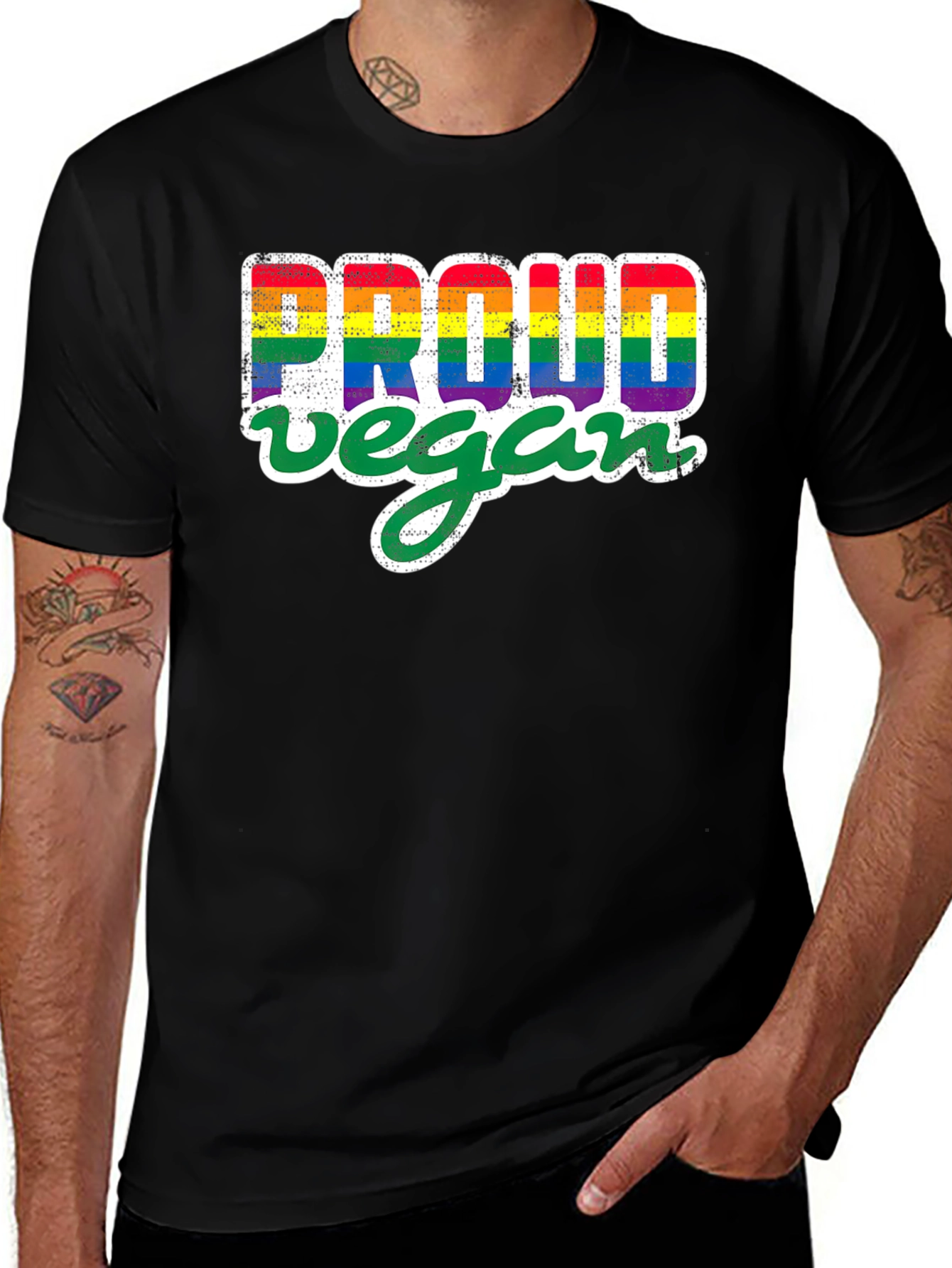 Proud Vegan Rainbow Graphic Tee - Black