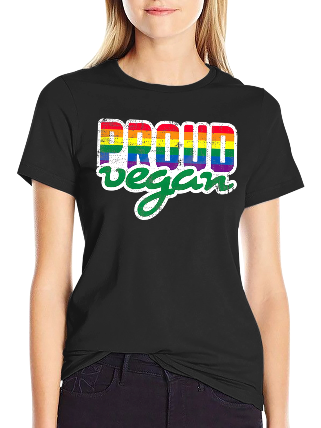 Proud Vegan Rainbow Graphic Tee - Black