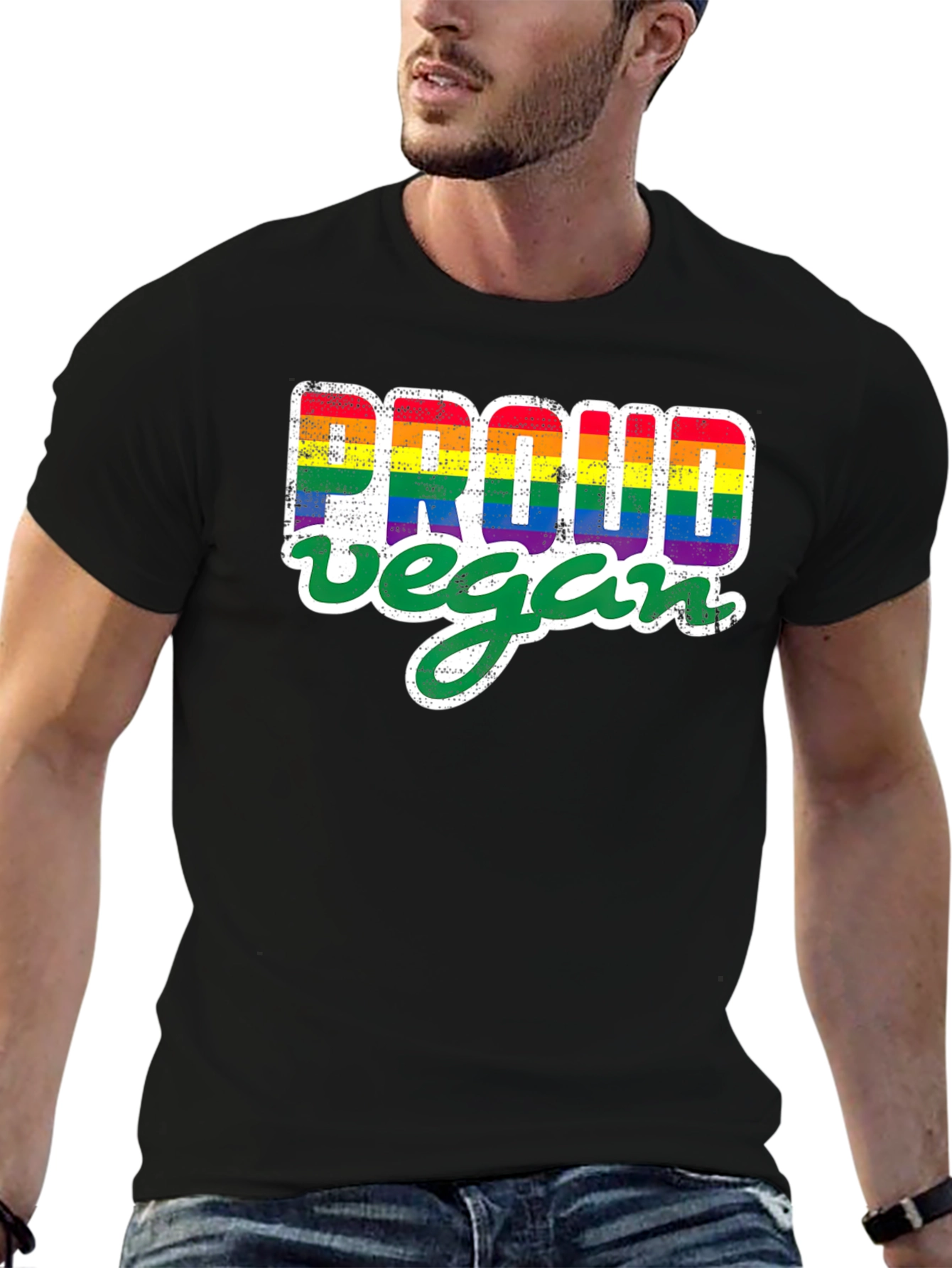 Proud Vegan Rainbow Graphic Tee - Black