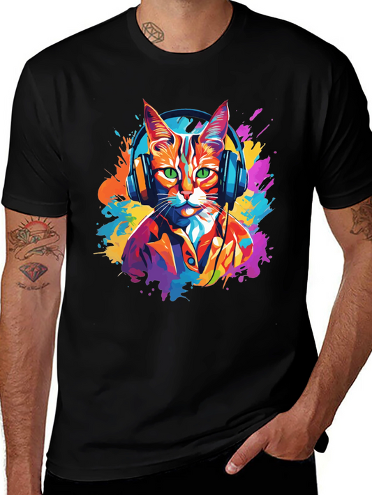 Cat DJ T-Shirt - Colorful Cat Wearing Headphones