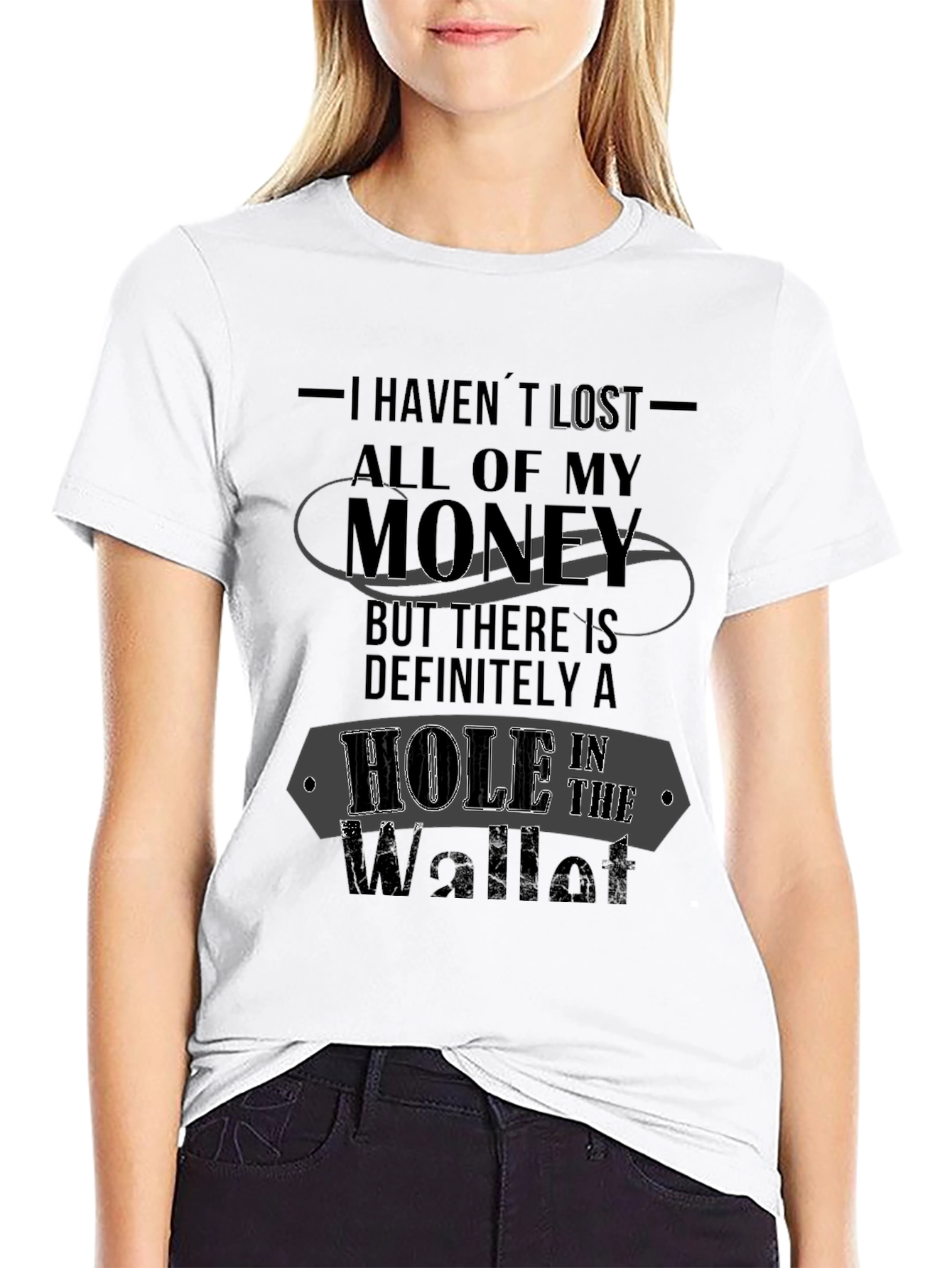 Humorous Hole in the Wallet Black T-Shirt