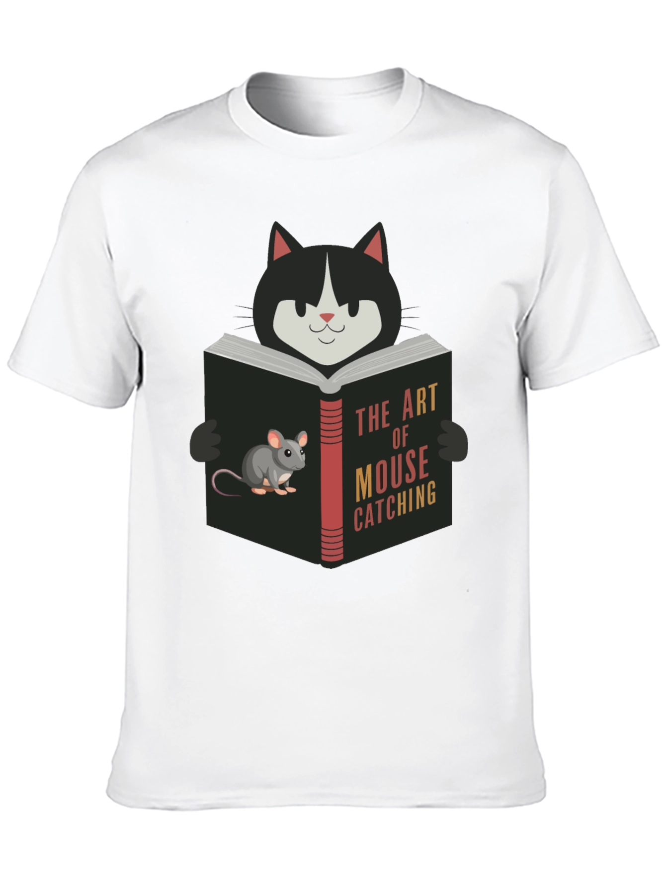 Cat Reading Mouse Catching Book T-Shirt