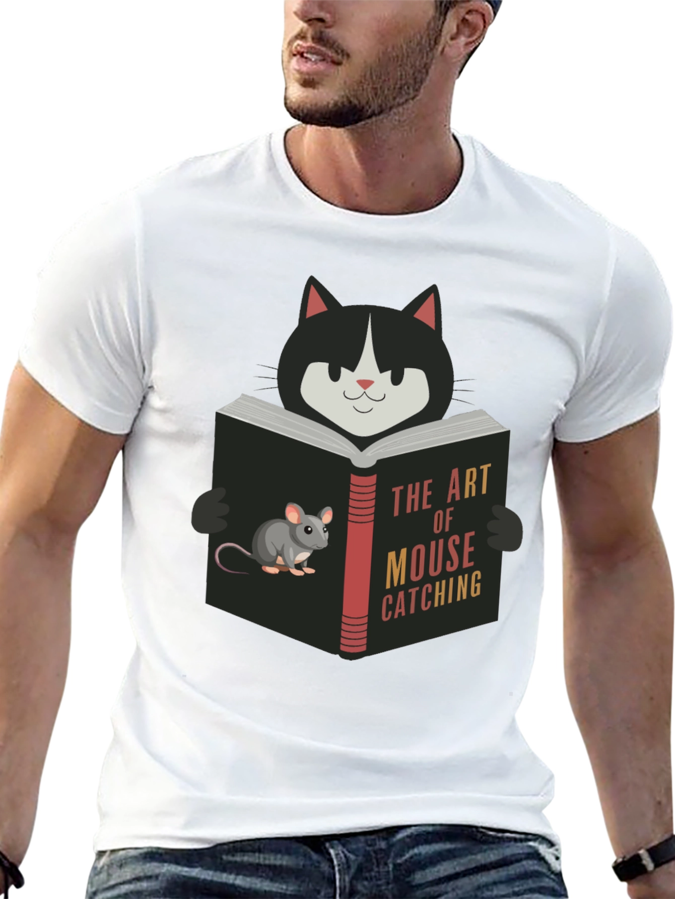 Cat Reading Mouse Catching Book T-Shirt