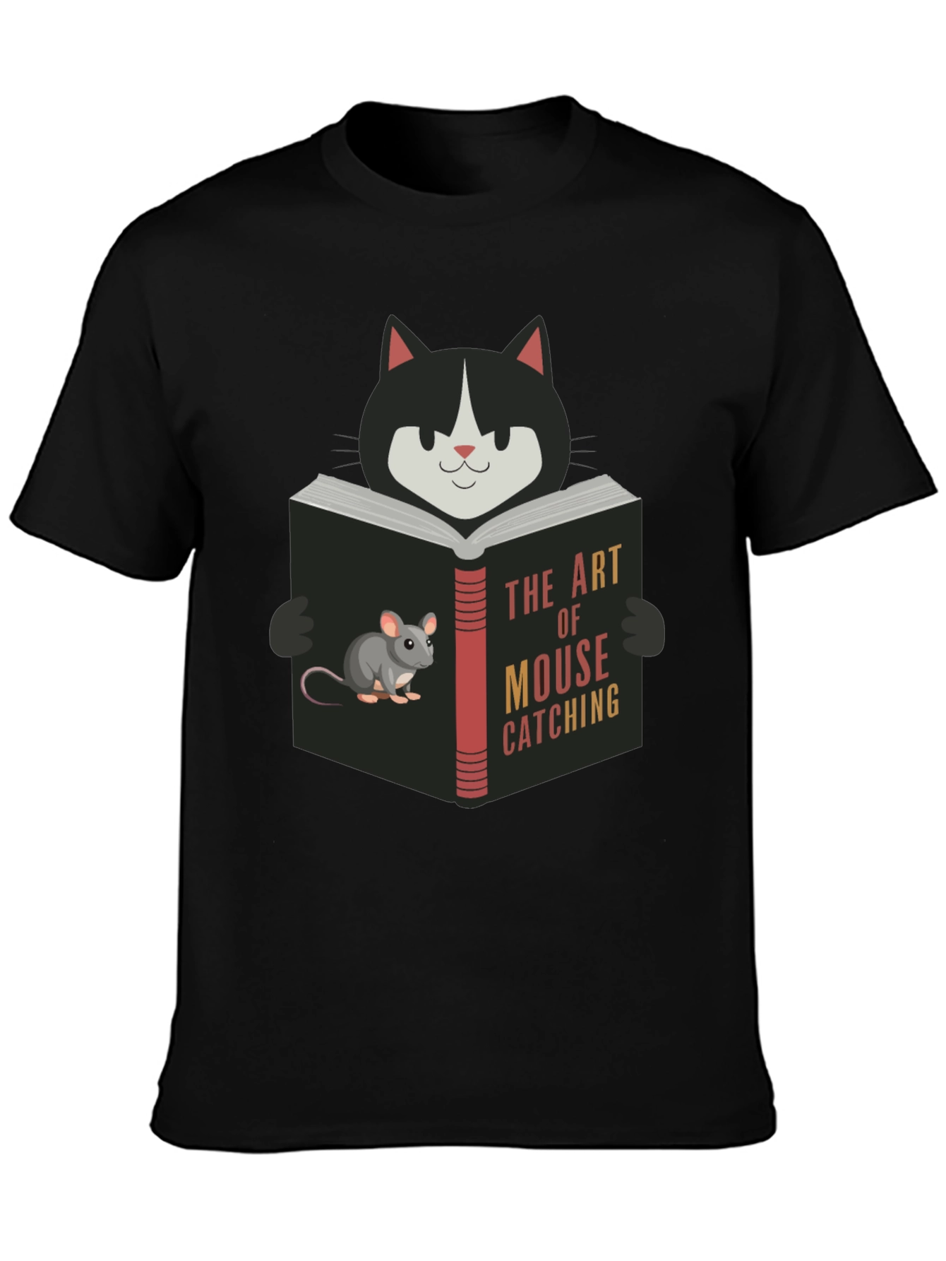 Cat Reading Mouse Catching Book T-Shirt