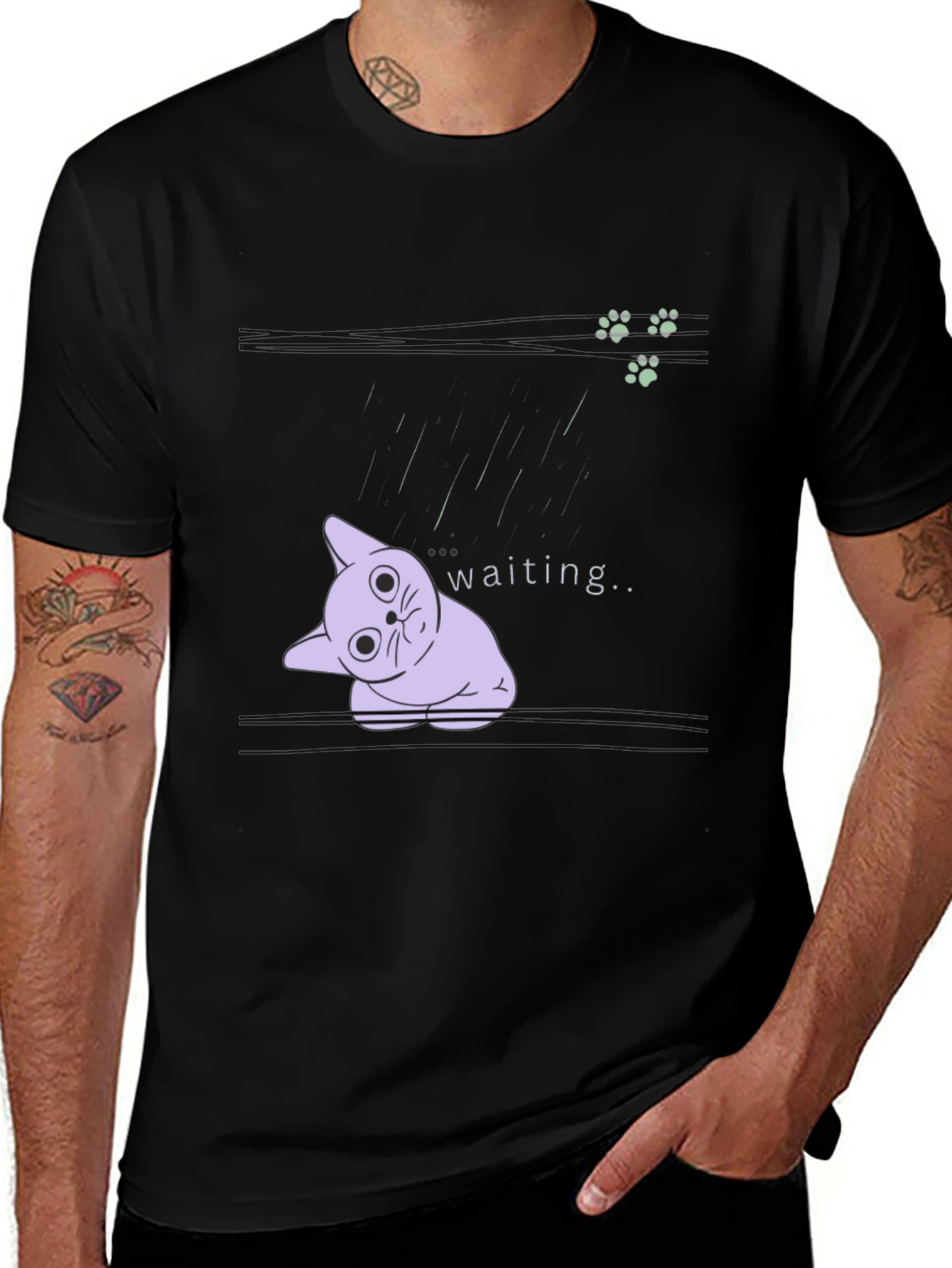 Waiting Cat Graphic Tee - Black