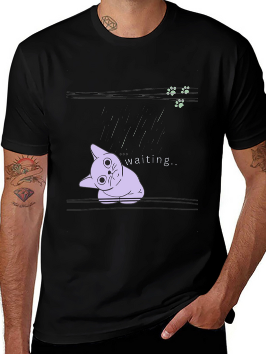 Waiting Cat Graphic Tee - Black