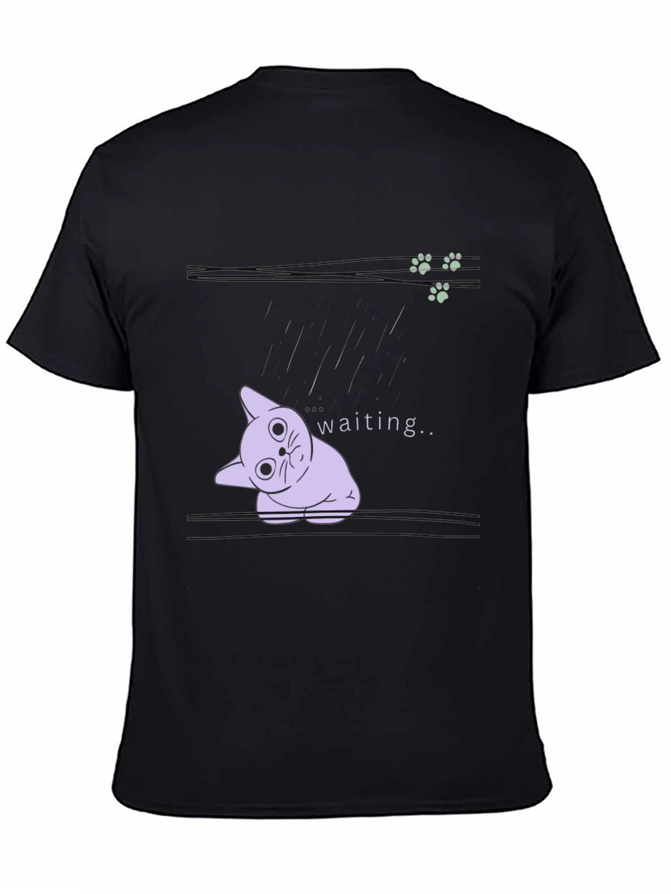 Waiting Cat Graphic Tee - Black